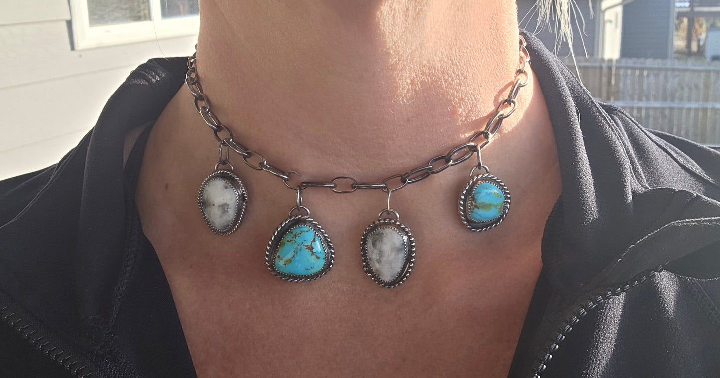 Sonoran & White Buffalo Charm Choker • Adjustable up to 15.5 inches