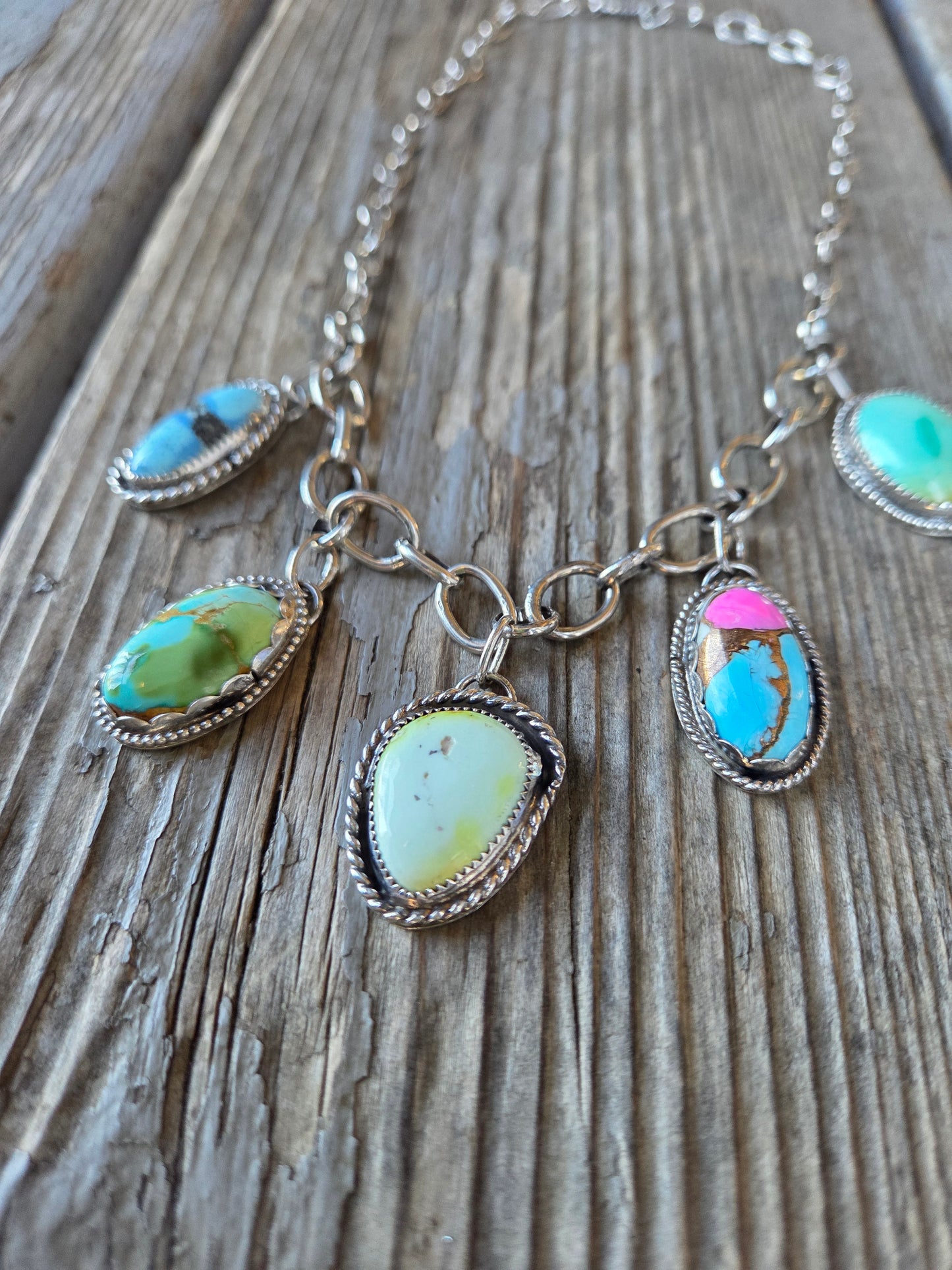 Golden Hill, Palomino, Sonoran Mountain, Cotton Candy, Emerald Valley Turquoise •Handmade Chain Link Choker Charm• Adjustable up to 16 inches