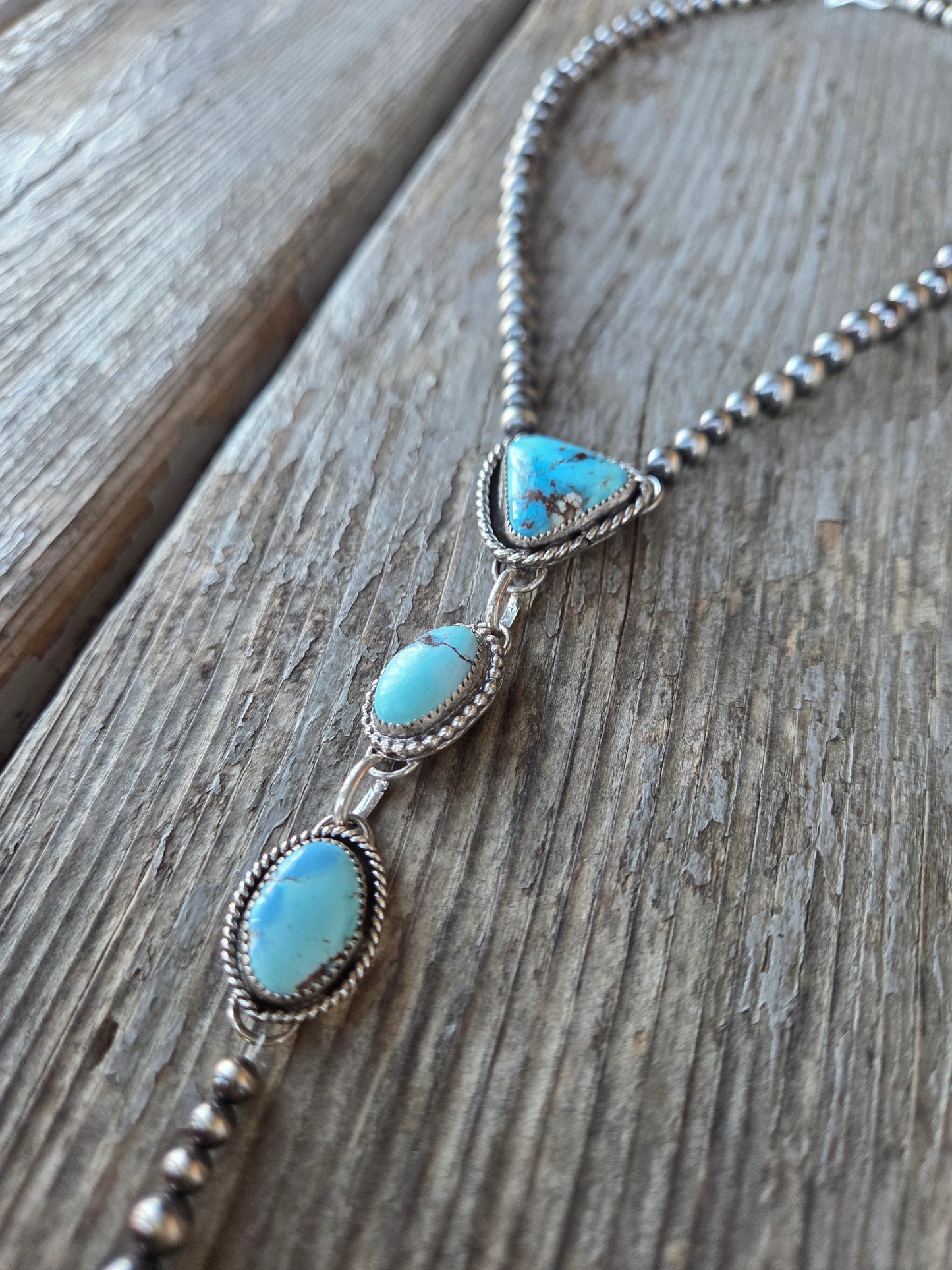 Lariet Golden Hill Turquoise & Sterling Silver Navajo Style Pearl • 16 inches with 6 inch drop