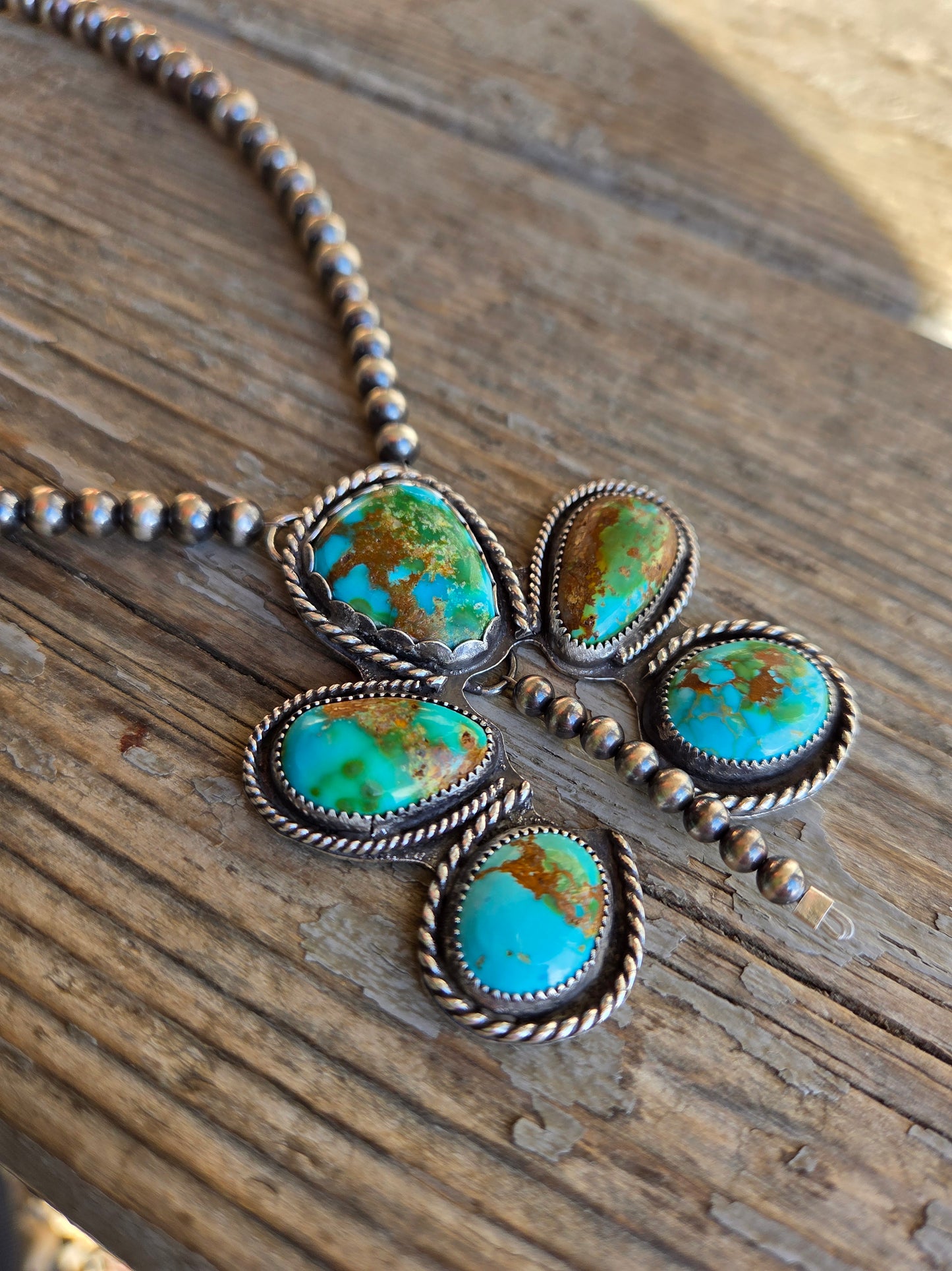 Sonoran Turquoise & Sterling Silver Navajo Style Pearls. 16 inches