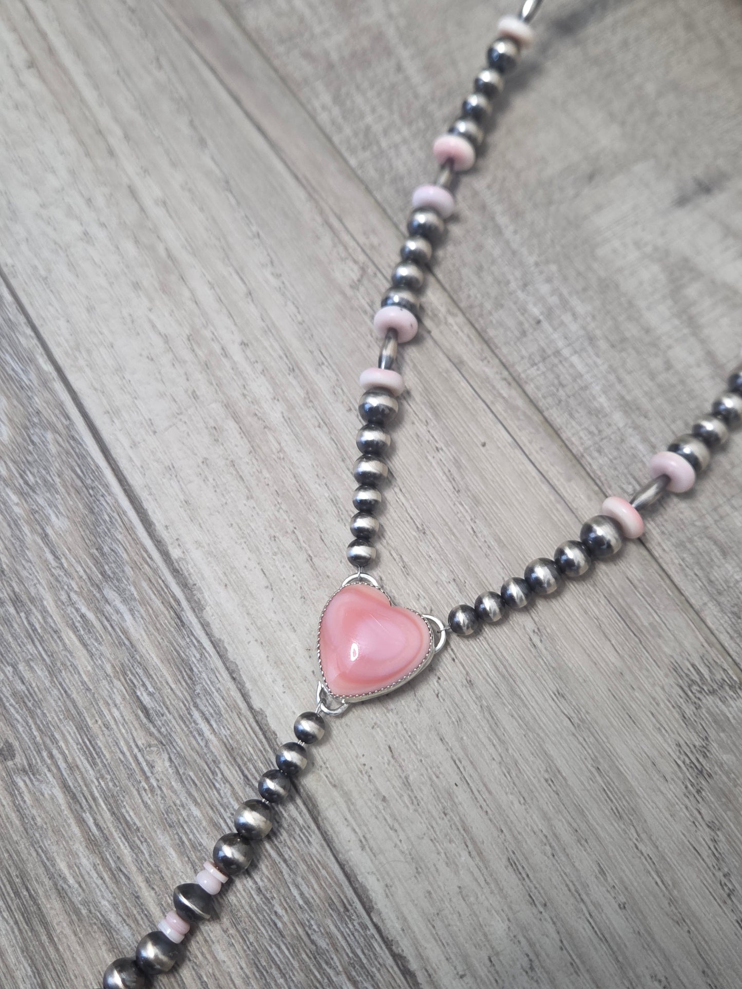 Pink Conch Lariat & Sterling Silver Navajo Style Pearls 16.5 inches