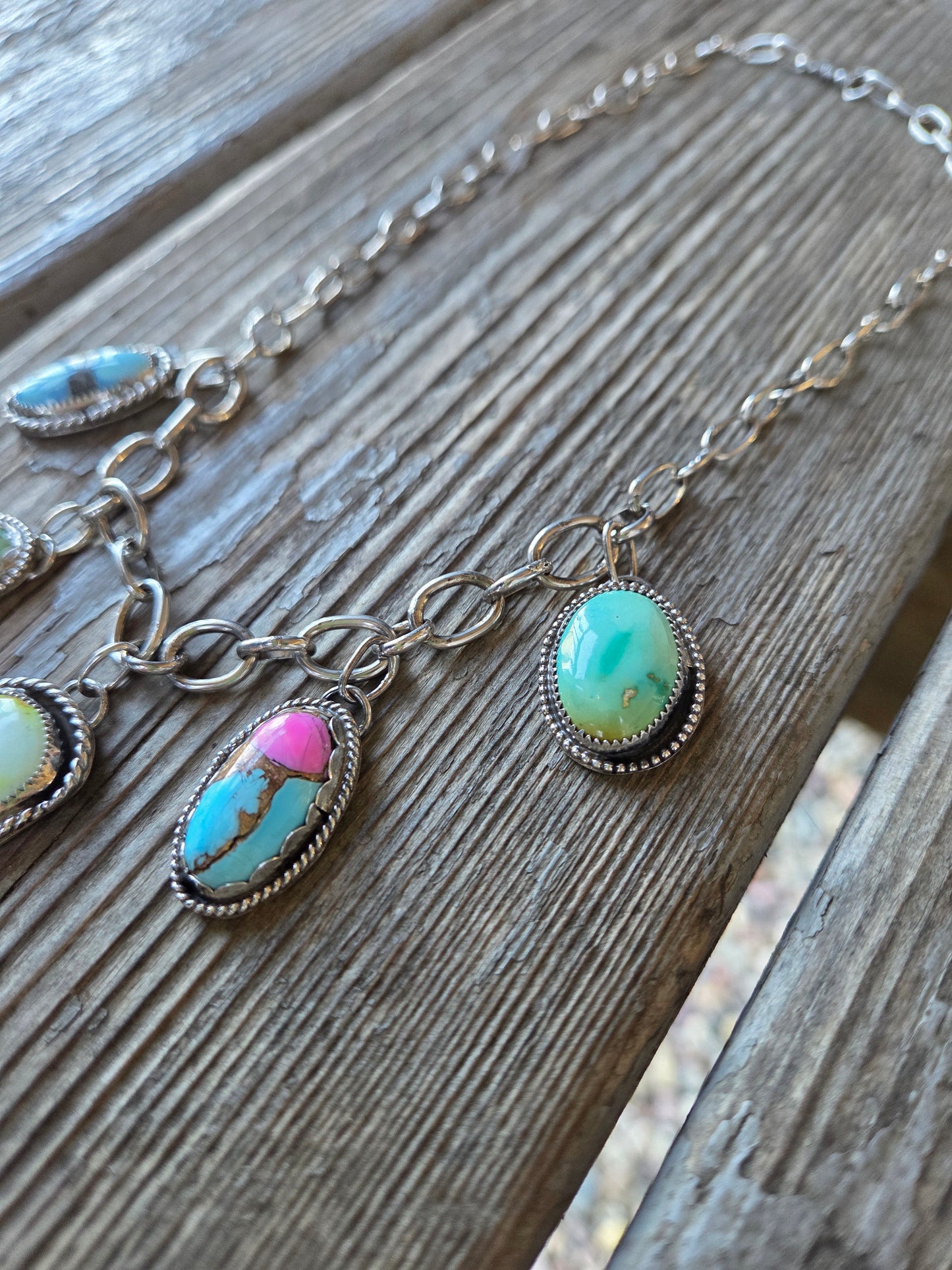 Golden Hill, Palomino, Sonoran Mountain, Cotton Candy, Emerald Valley Turquoise •Handmade Chain Link Choker Charm• Adjustable up to 16 inches