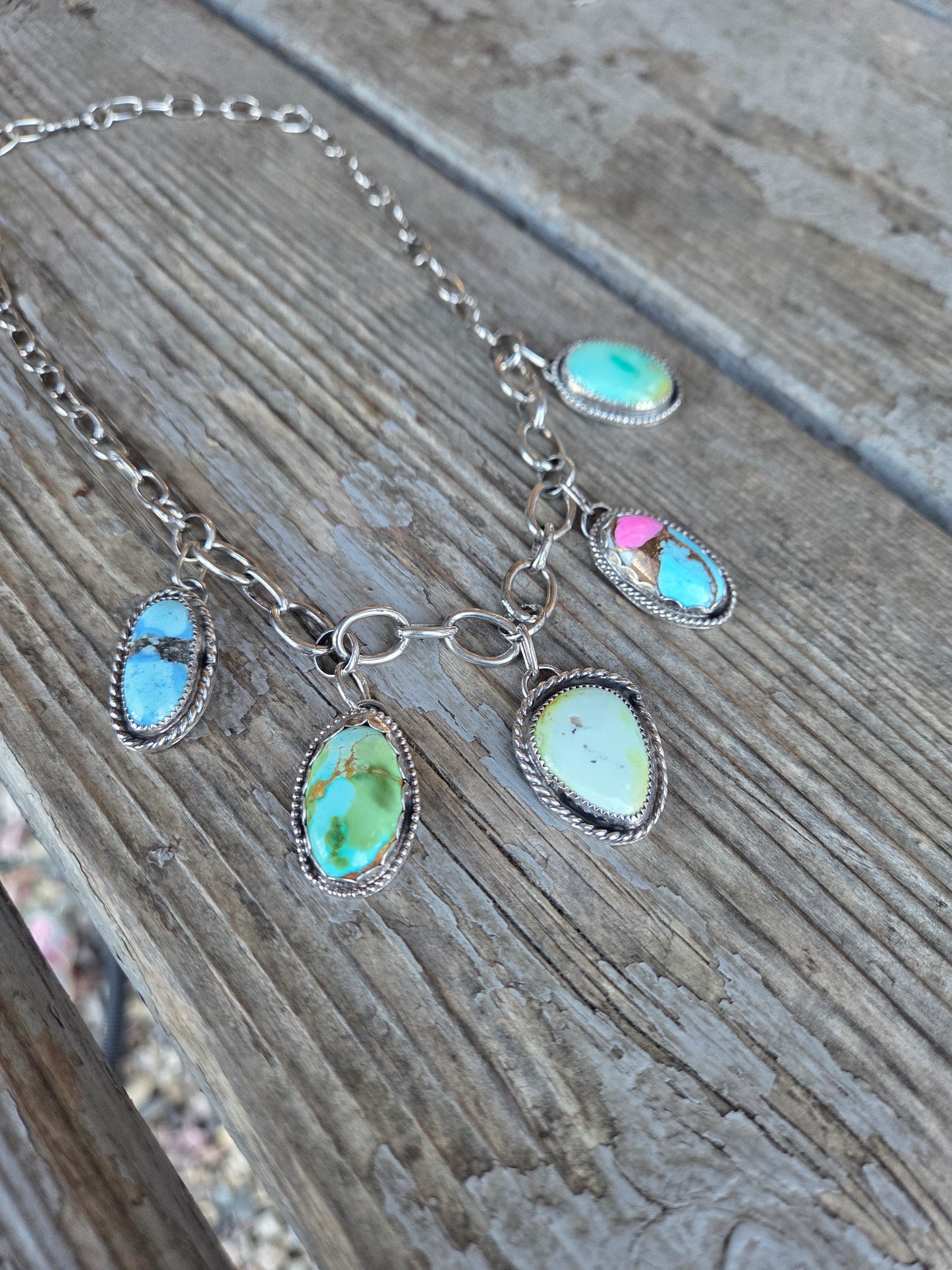 Golden Hill, Palomino, Sonoran Mountain, Cotton Candy, Emerald Valley Turquoise •Handmade Chain Link Choker Charm• Adjustable up to 16 inches