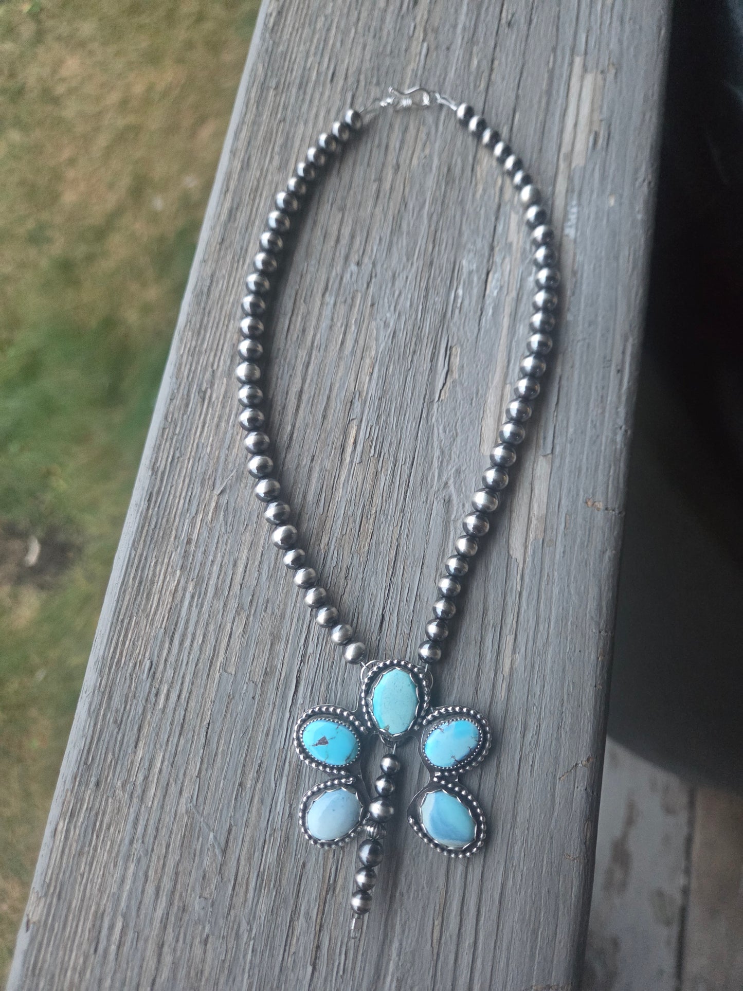 Golden Hill Turquoise & Sterling Silver Navajo Style Pearls. 16 inches