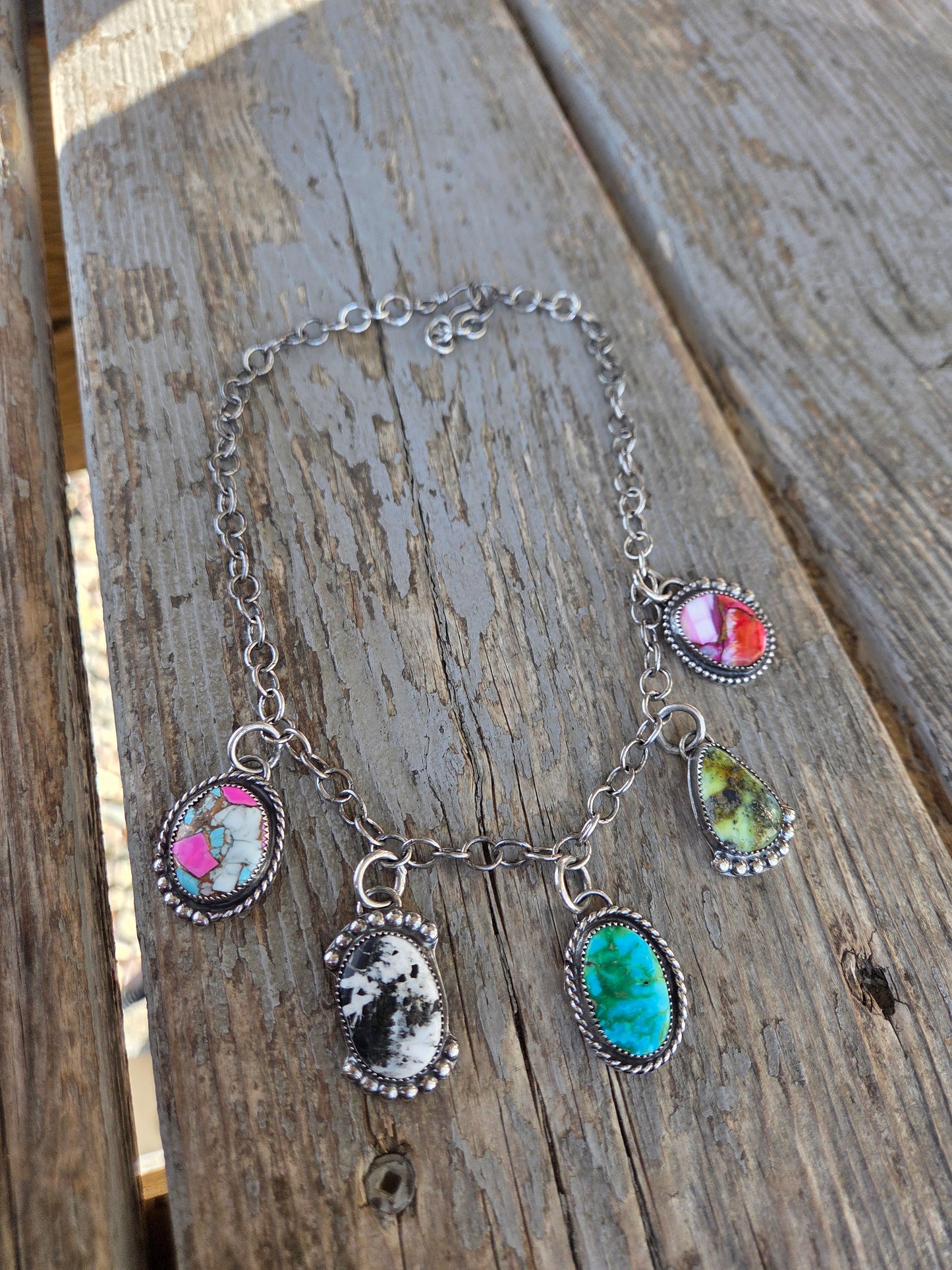 Choker Charm• Sierra Belle Turquoise • White Buffalo • Palomino • Cotton Candy • Pink Spiny Adjustable up to 16 inches.