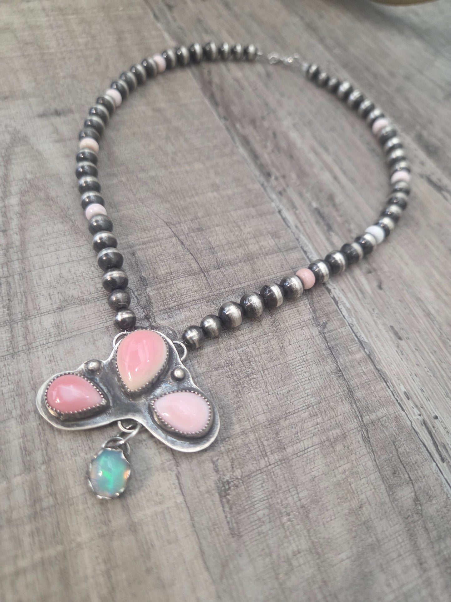 Pink Conch & Opal Sterling Navajo Style Pearls