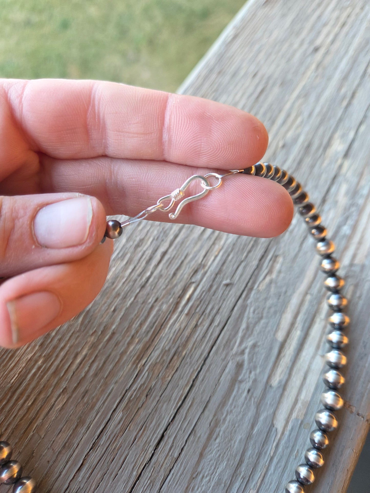 Emerald & Golden Hill Turquoise & Sterling Silver Navajo Style Pearl • 15.5 inches with 5.5 inch drop