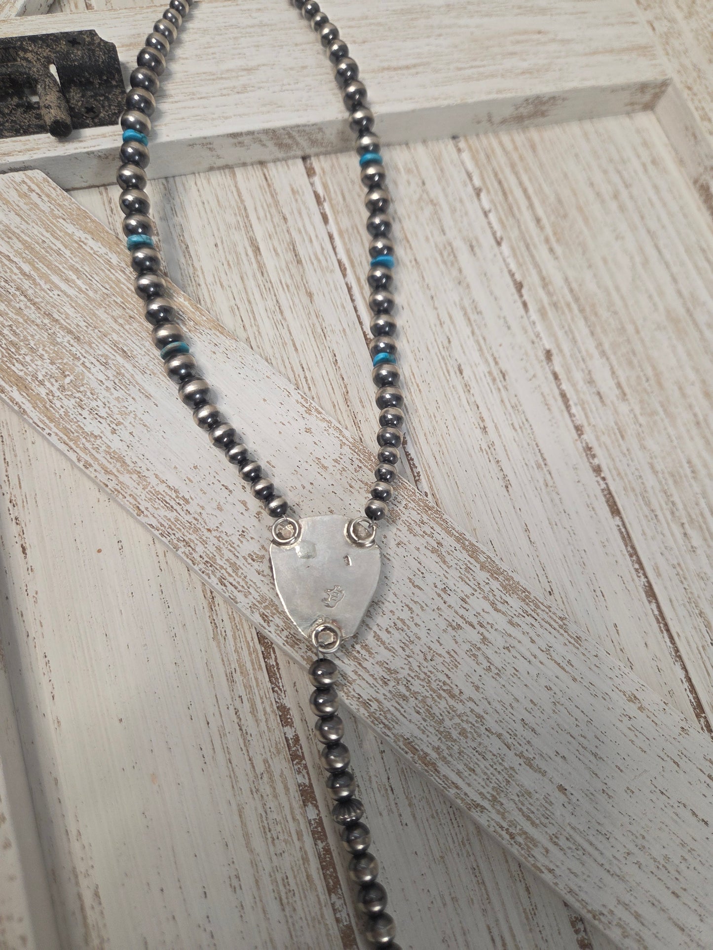 Golden Hill Turquoise Lariat & Sterling Silver Navajo Style Pearls & Turquoise 16 inches