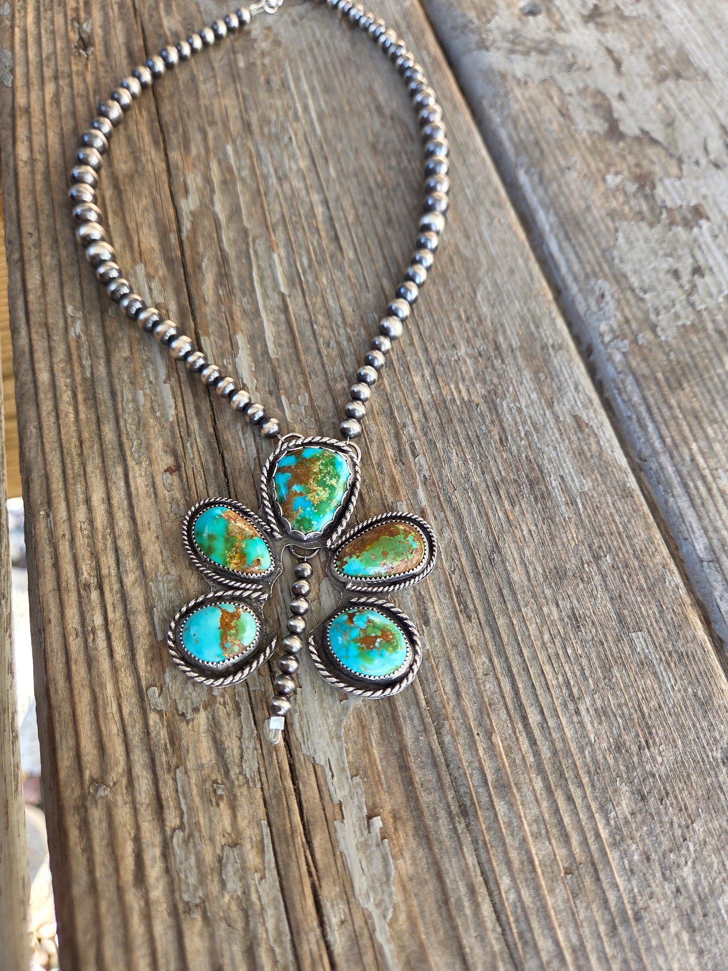 Sonoran Turquoise & Sterling Silver Navajo Style Pearls. 16 inches