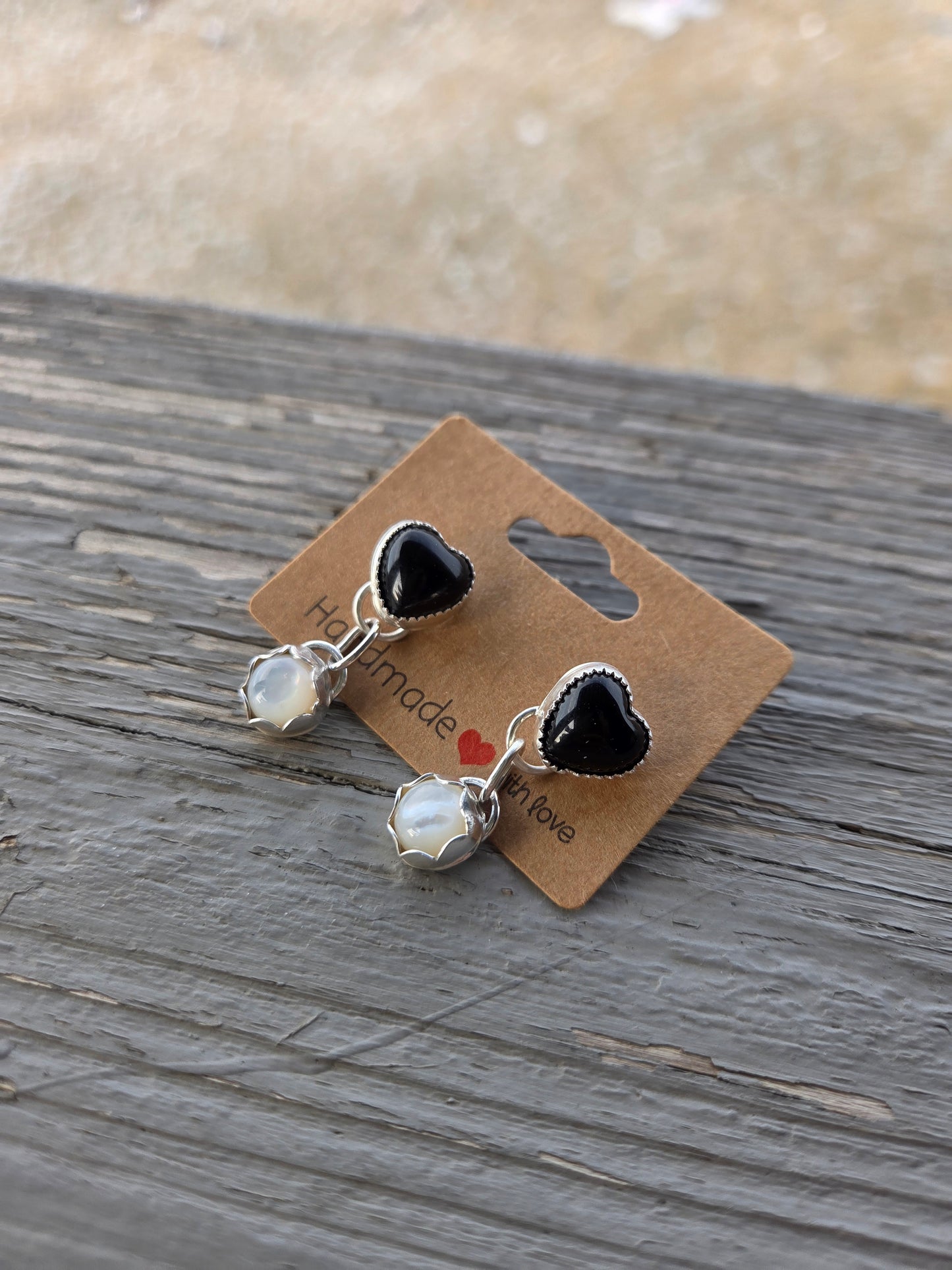 Black Onyx Heart & Mother of Pearl Earrings