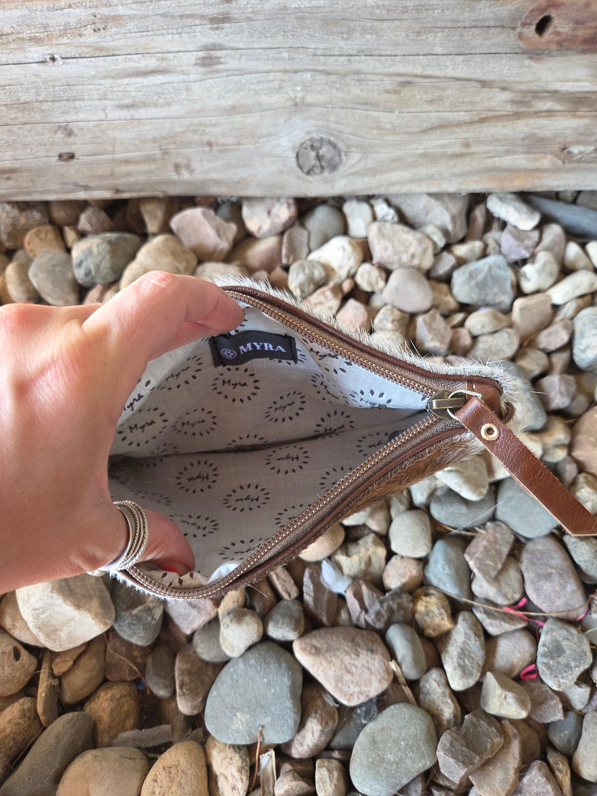 Myra White & Brown Hairon Small Bag