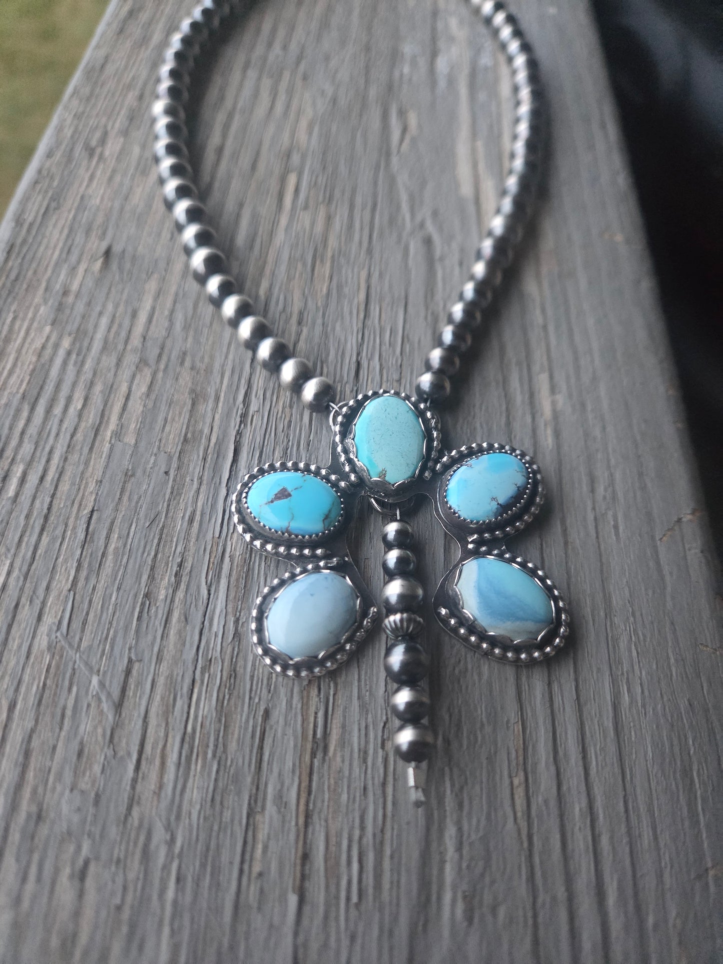 Golden Hill Turquoise & Sterling Silver Navajo Style Pearls. 16 inches