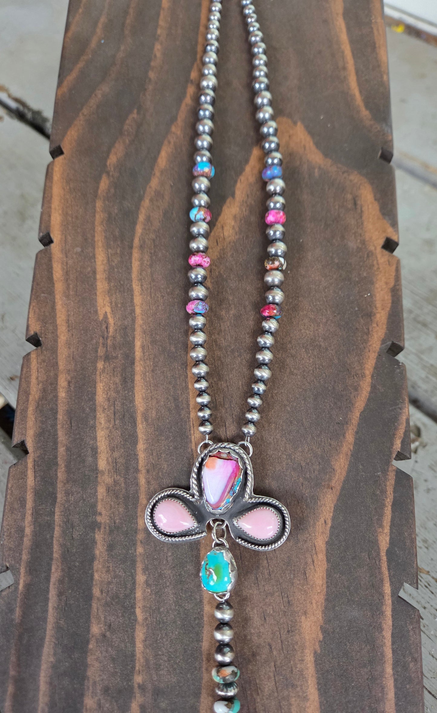 Pink Spiny• Pink Conch • Sonoran Mountain • Sterling Pearls• Purple & Orange Spiny beads.5 inches with 6 inch drop