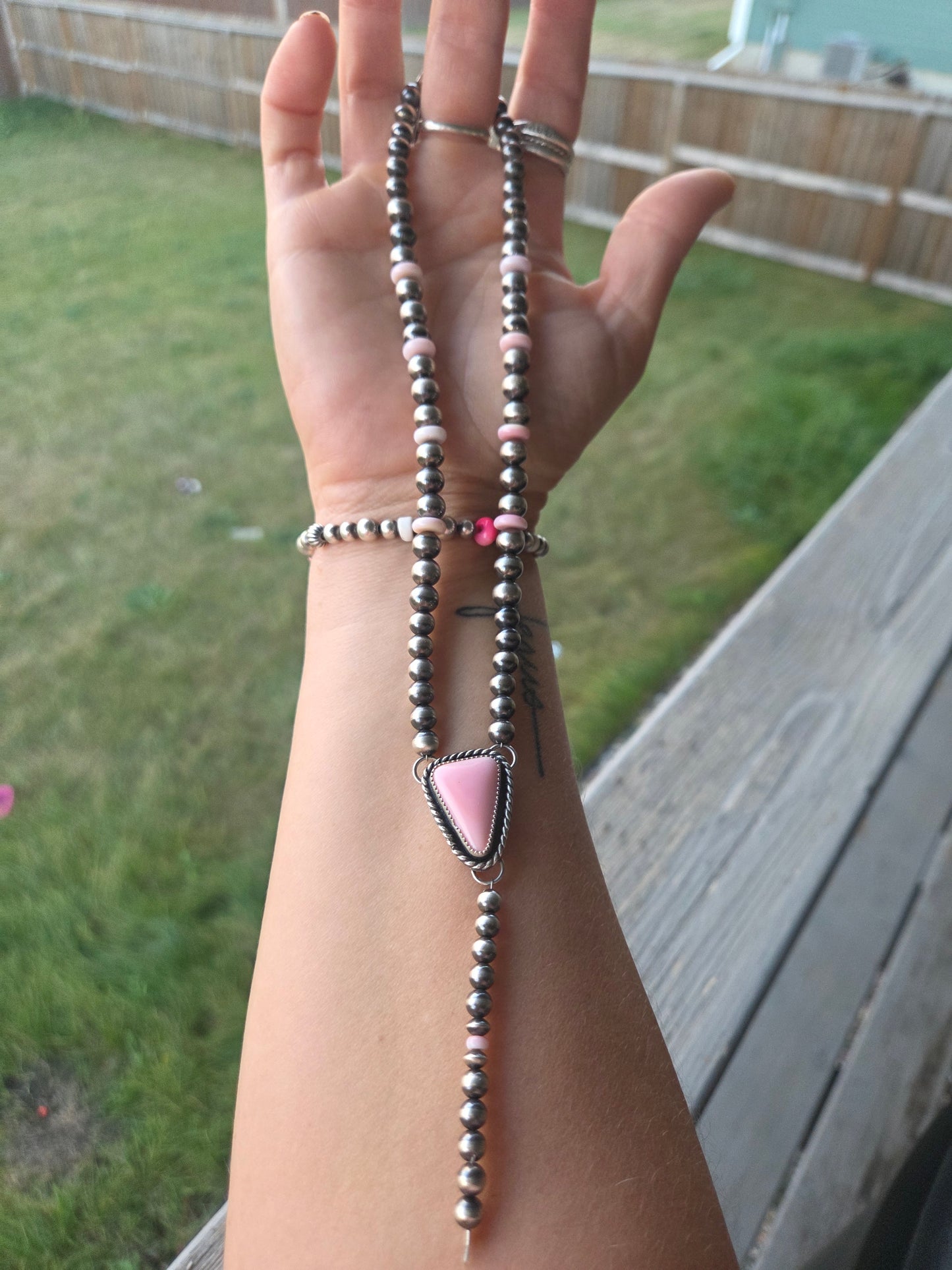 Pink Conch & Sterling Silver Navajo Style Pearls 16 inches