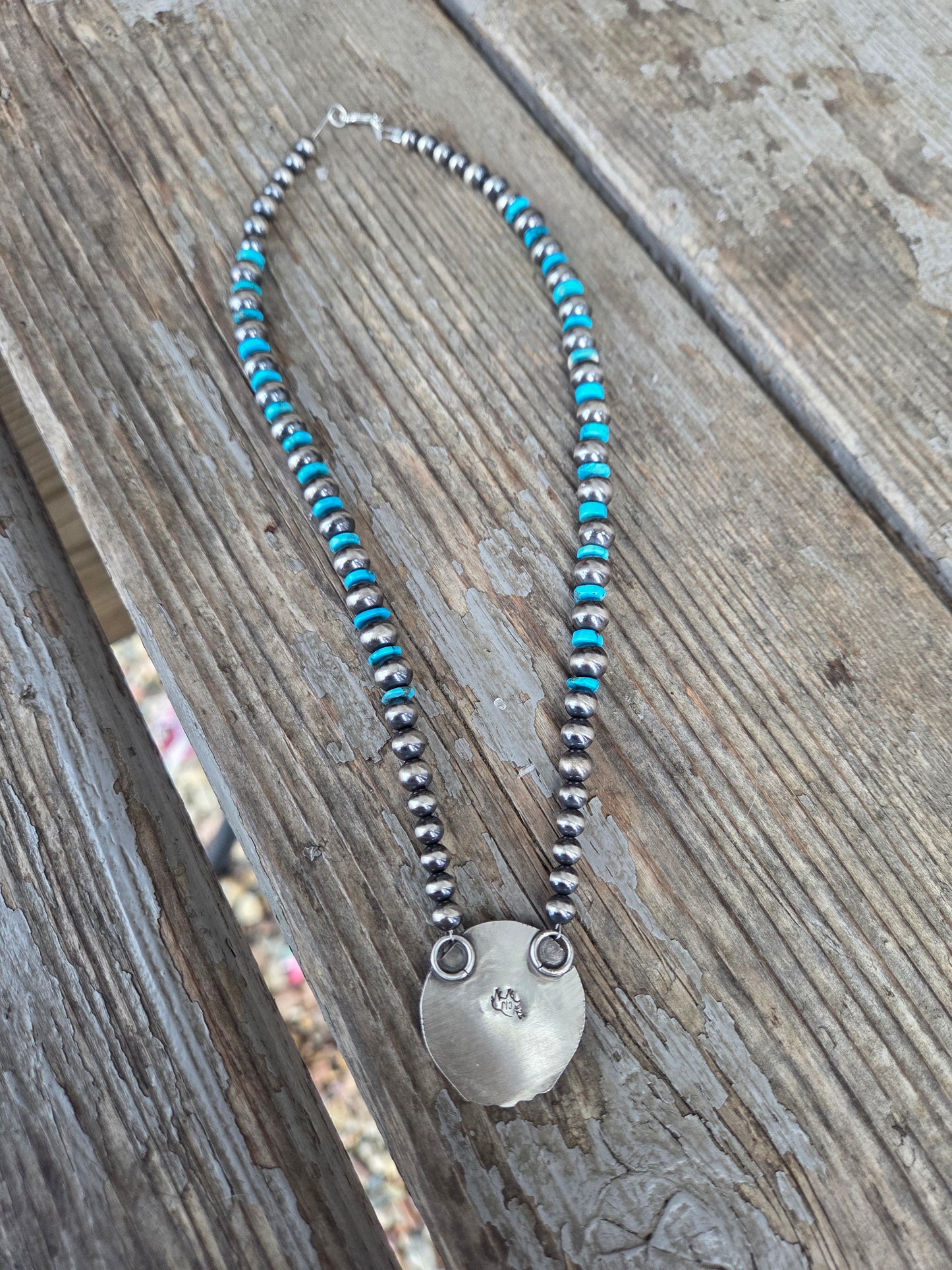 Buffalo Coin•Turquoise • Sterling Silver Navajo Style Pearls