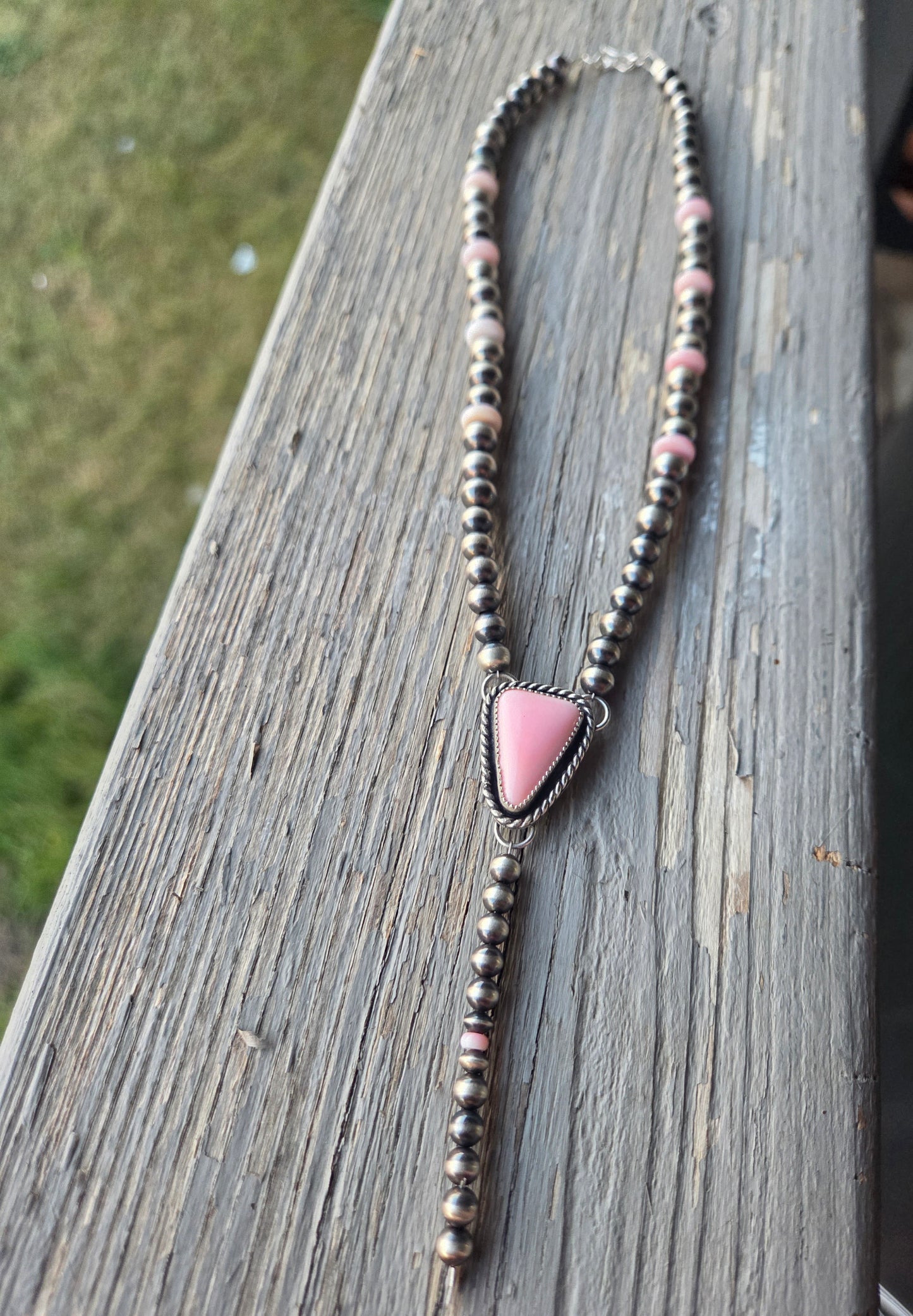 Pink Conch & Sterling Silver Navajo Style Pearls 16 inches