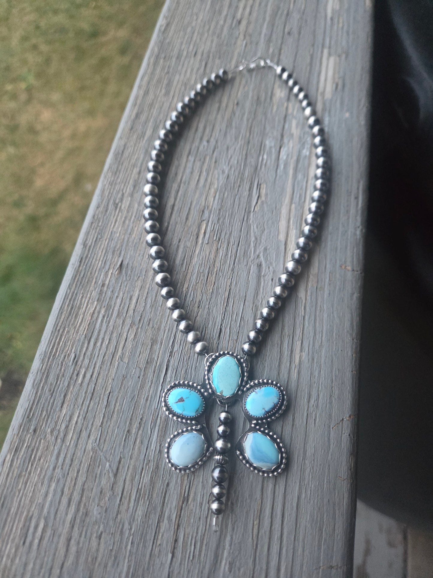 Golden Hill Turquoise & Sterling Silver Navajo Style Pearls. 16 inches