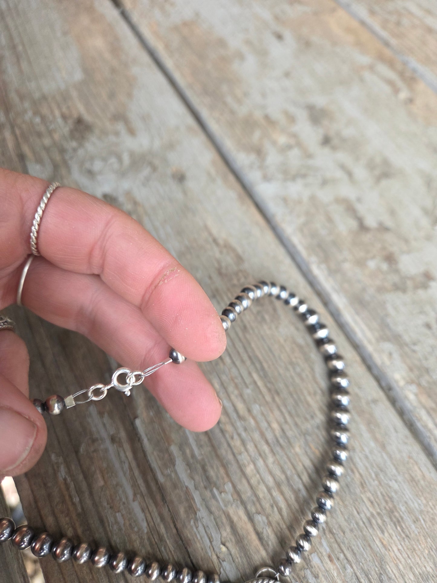 Buffalo Coin• Palomino & Sterling Silver Navajo Style Pearls. 16 inches