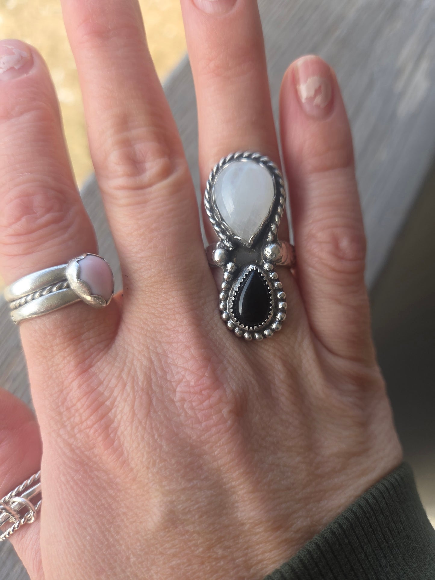 Black Onyx & Moonstone Size 7