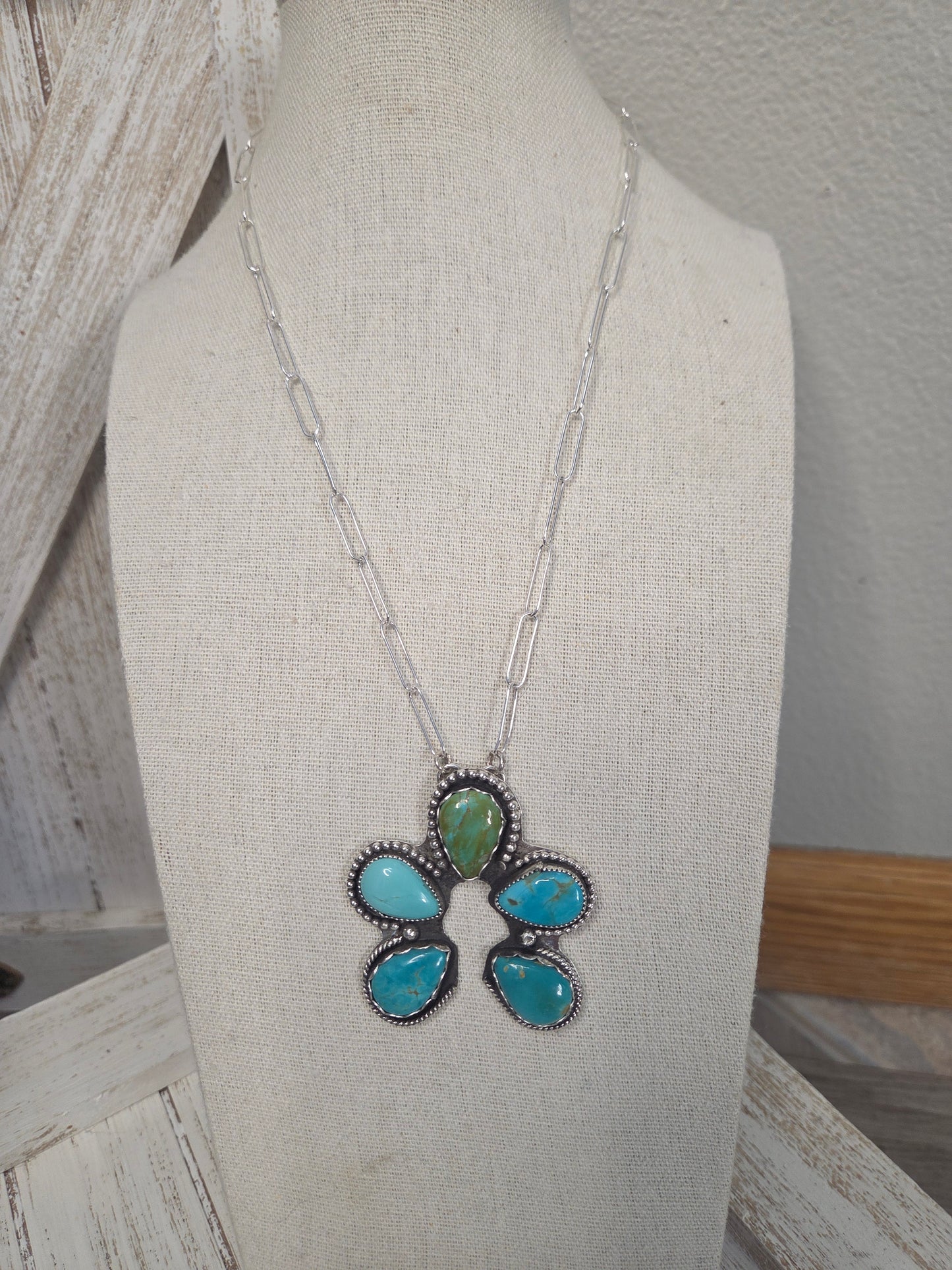 Chilean Turquoise. 18 inches-adjustable chain