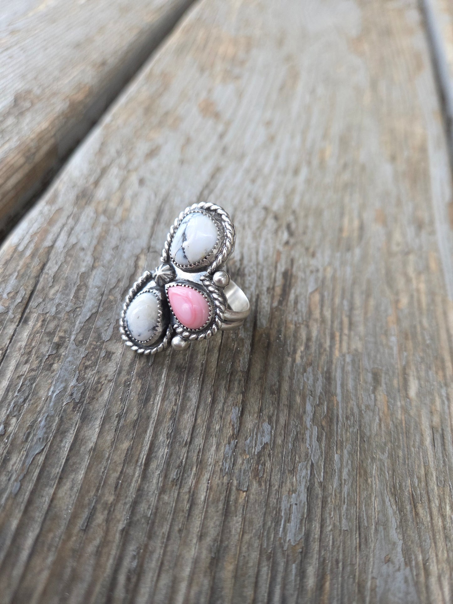 Pink Conch & White Buffalo Ring