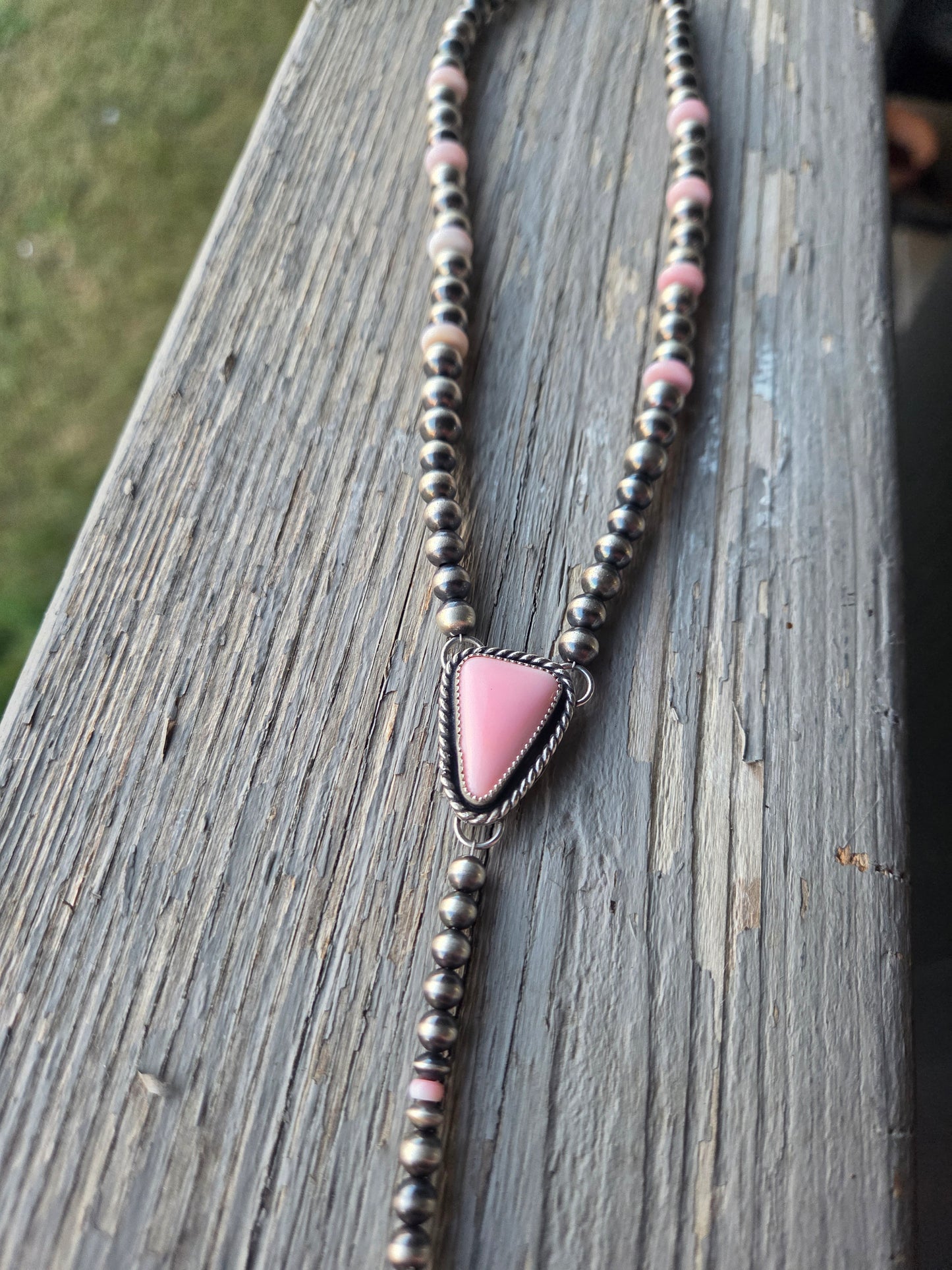 Pink Conch & Sterling Silver Navajo Style Pearls 16 inches
