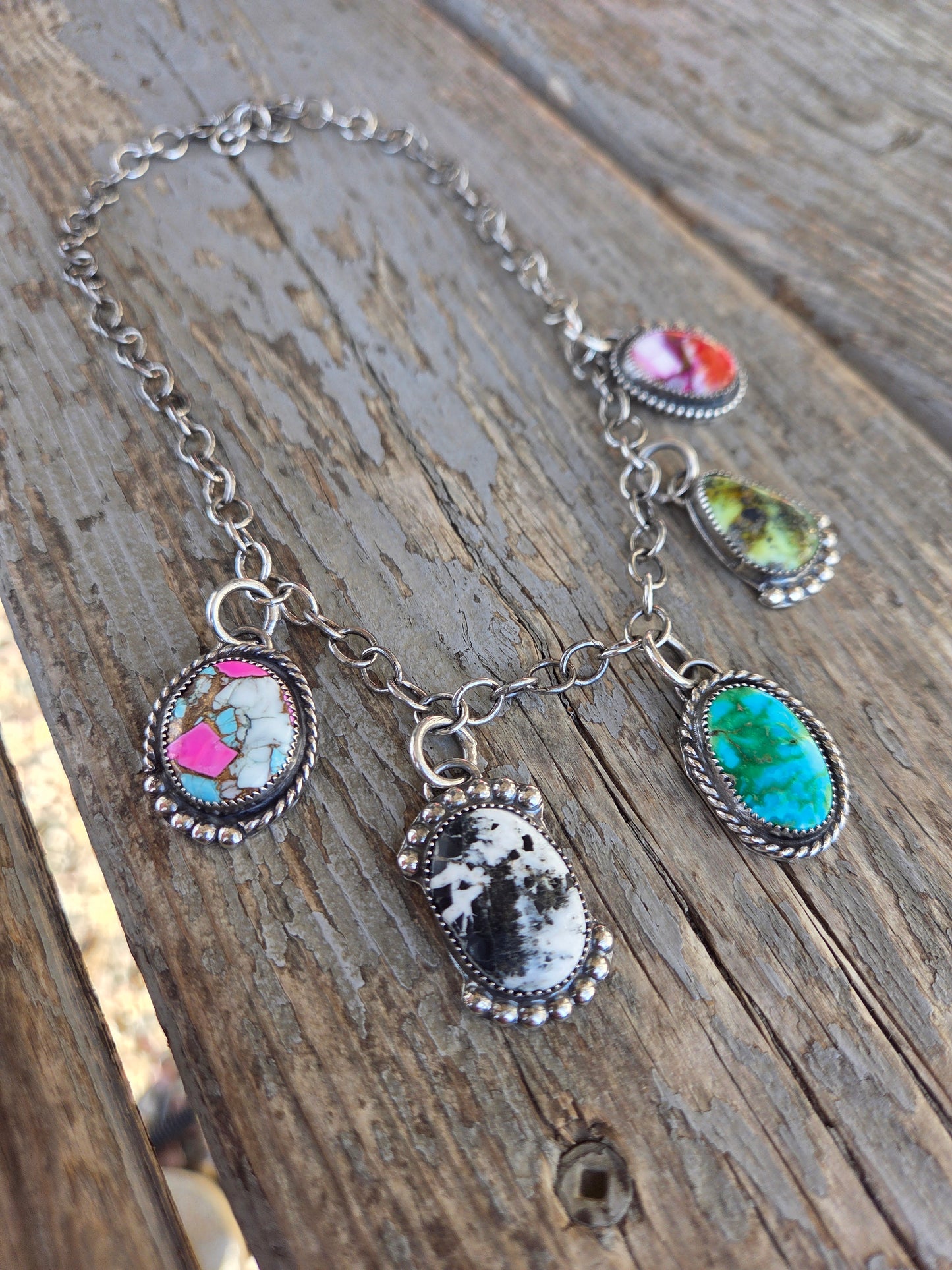 Choker Charm• Sierra Belle Turquoise • White Buffalo • Palomino • Cotton Candy • Pink Spiny Adjustable up to 16 inches.