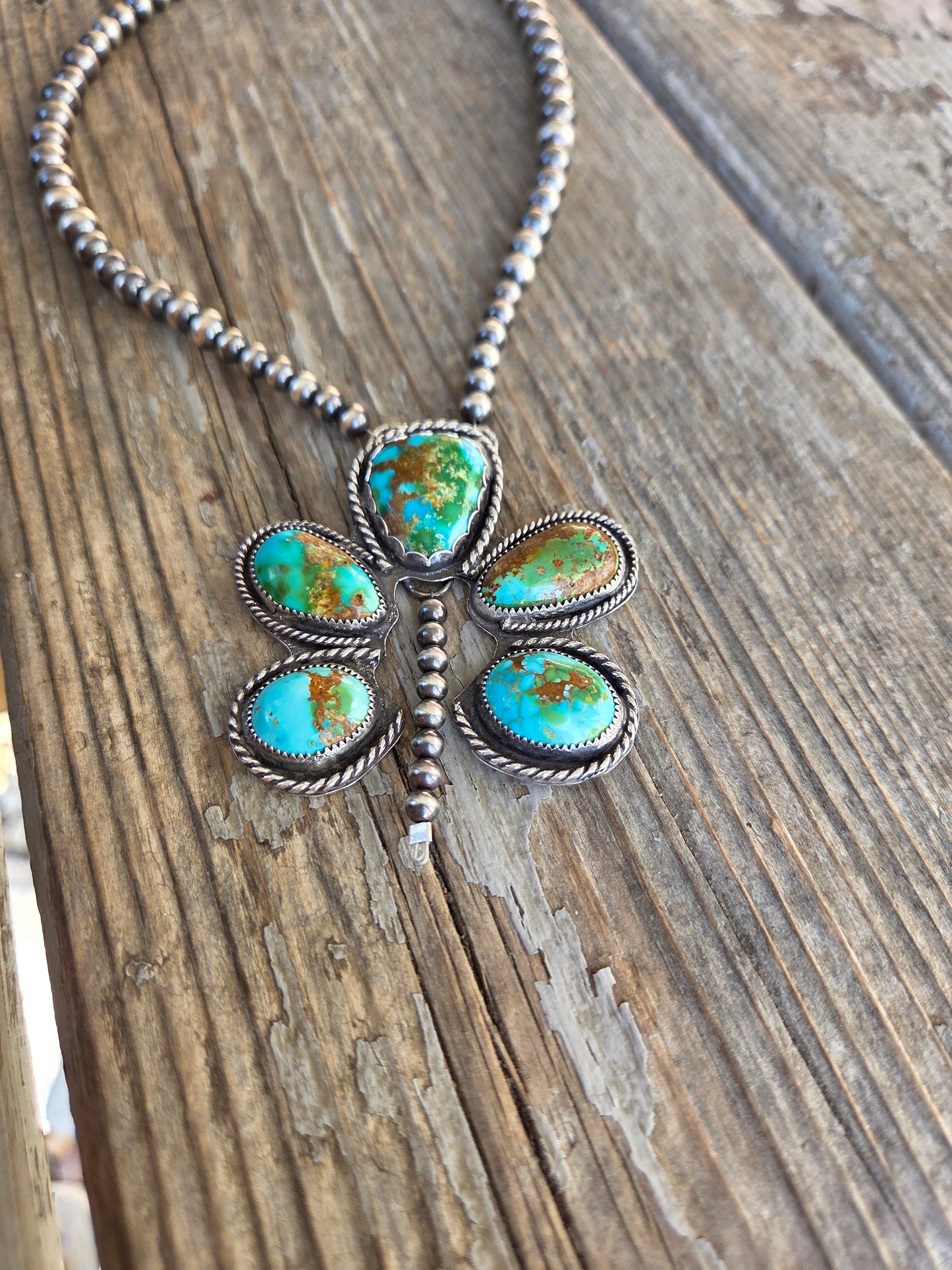 Sonoran Turquoise & Sterling Silver Navajo Style Pearls. 16 inches