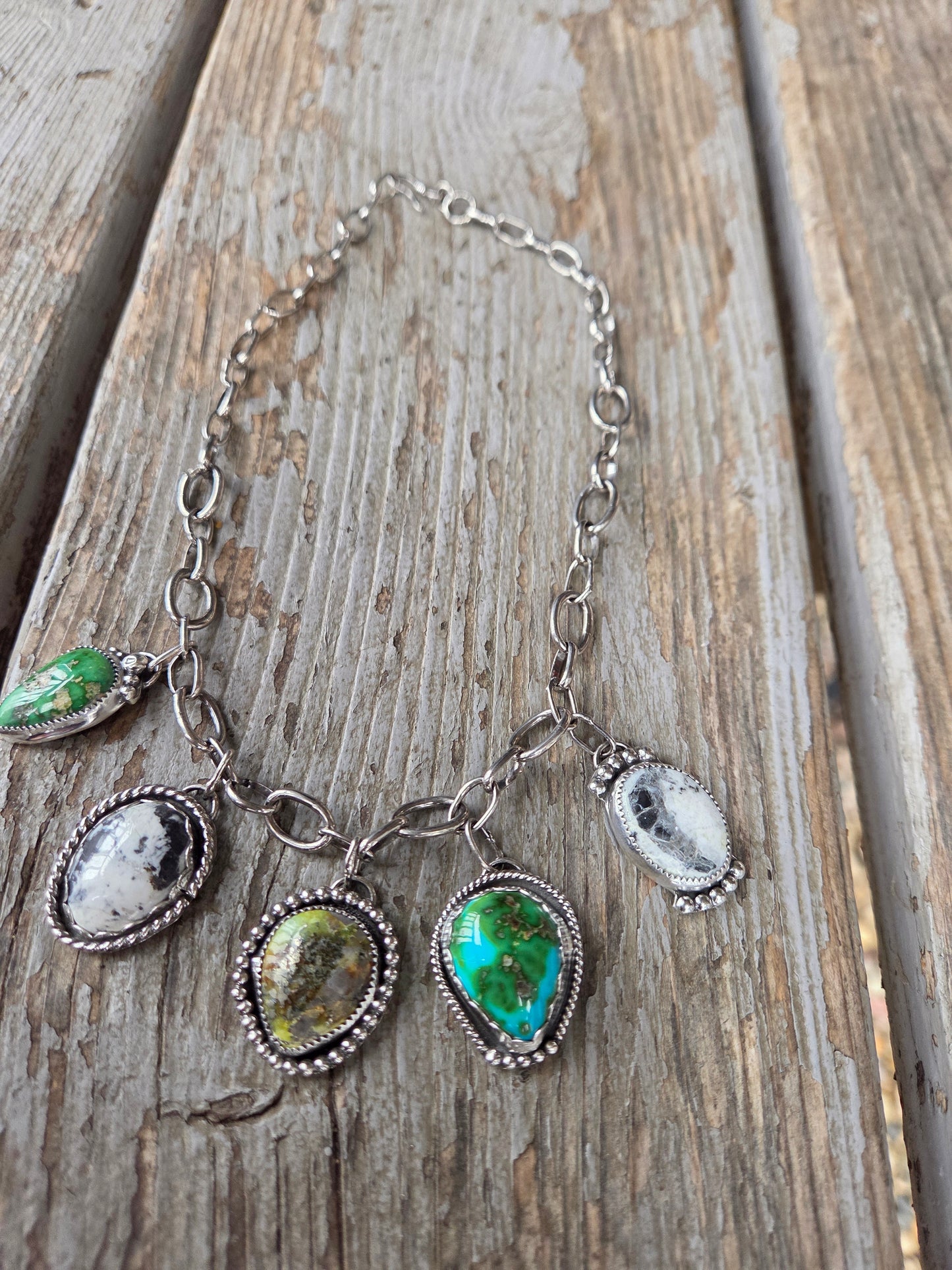 Choker Charm• Sonoran Turquoise • White Buffalo • Palomino •Adjustable up to 14.5 inches.