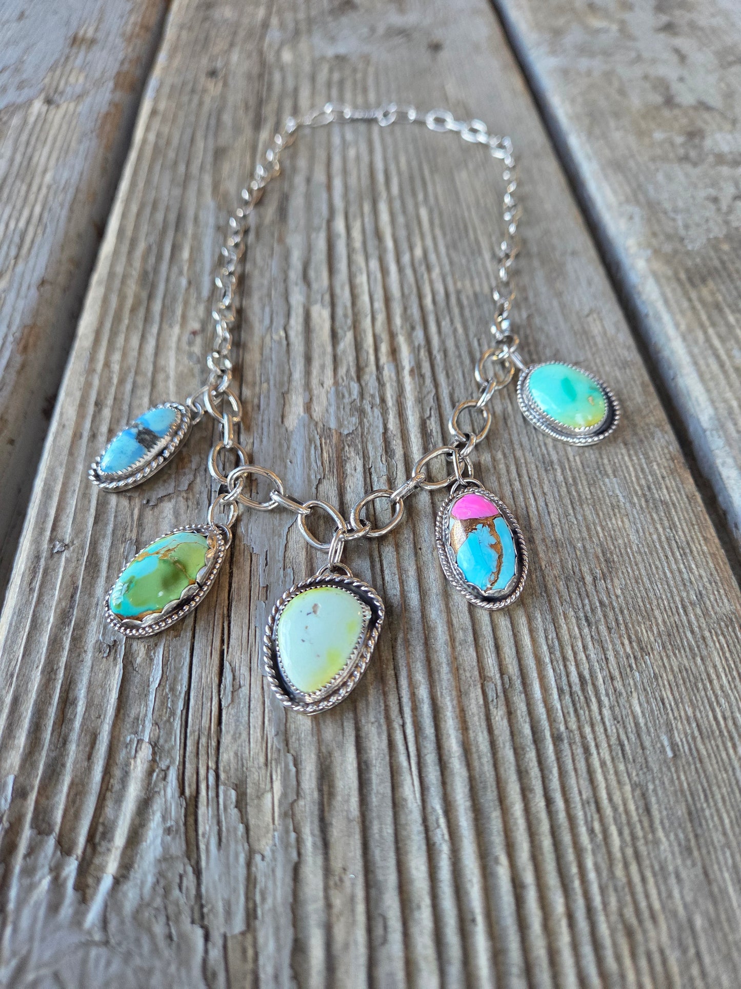 Golden Hill, Palomino, Sonoran Mountain, Cotton Candy, Emerald Valley Turquoise •Handmade Chain Link Choker Charm• Adjustable up to 16 inches