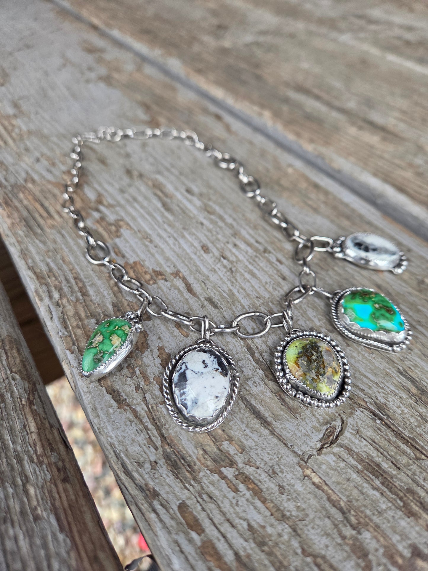 Choker Charm• Sonoran Turquoise • White Buffalo • Palomino •Adjustable up to 14.5 inches.