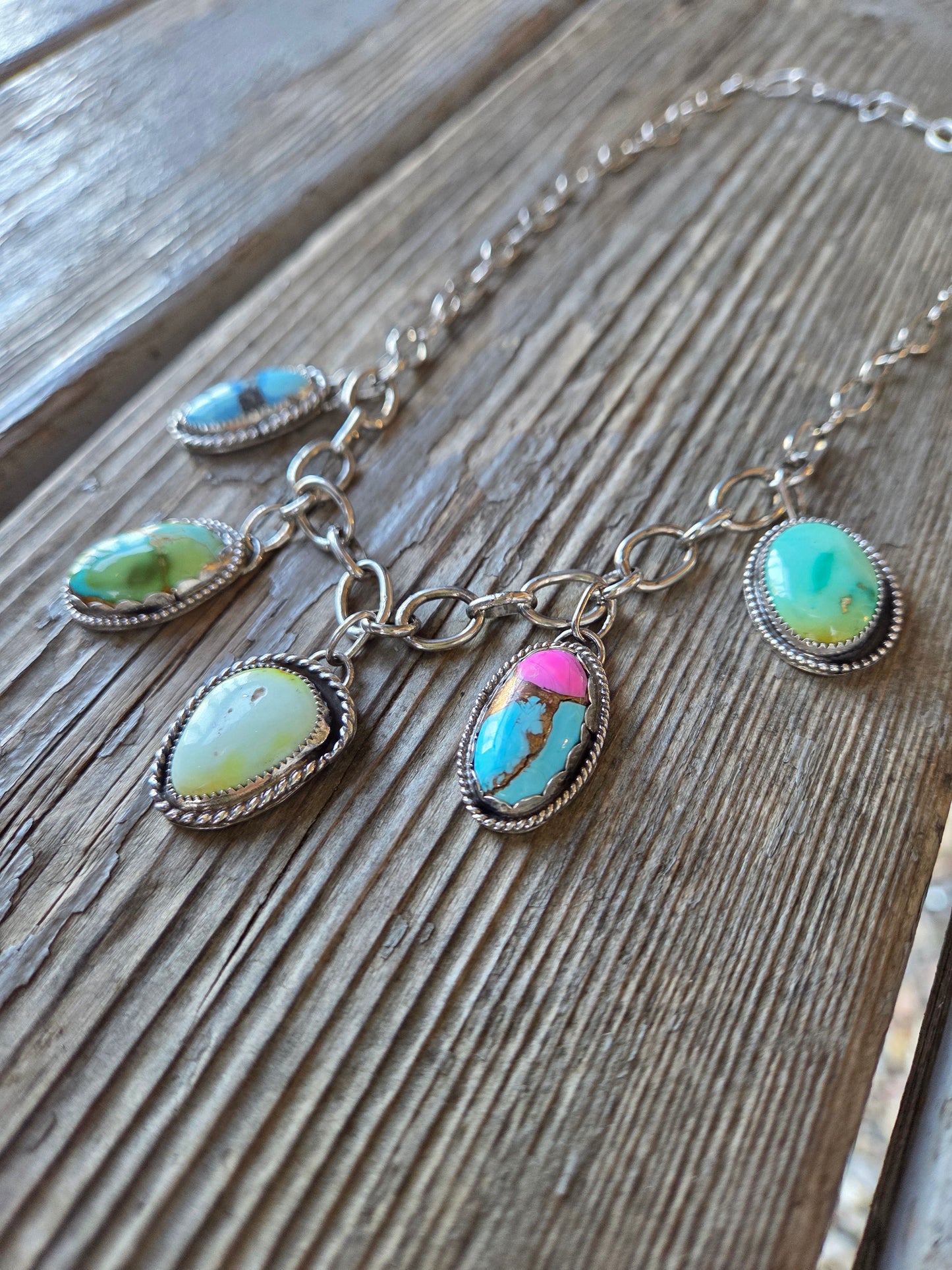 Golden Hill, Palomino, Sonoran Mountain, Cotton Candy, Emerald Valley Turquoise •Handmade Chain Link Choker Charm• Adjustable up to 16 inches