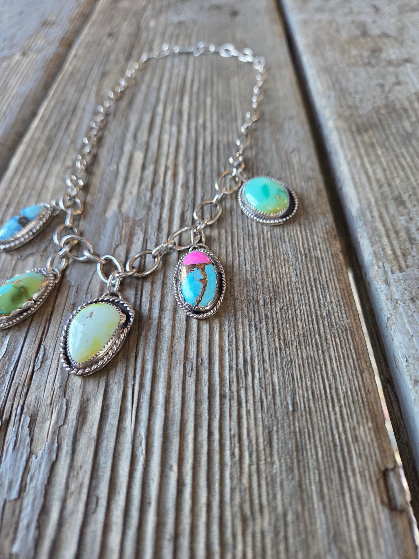 Golden Hill, Palomino, Sonoran Mountain, Cotton Candy, Emerald Valley Turquoise •Handmade Chain Link Choker Charm• Adjustable up to 16 inches