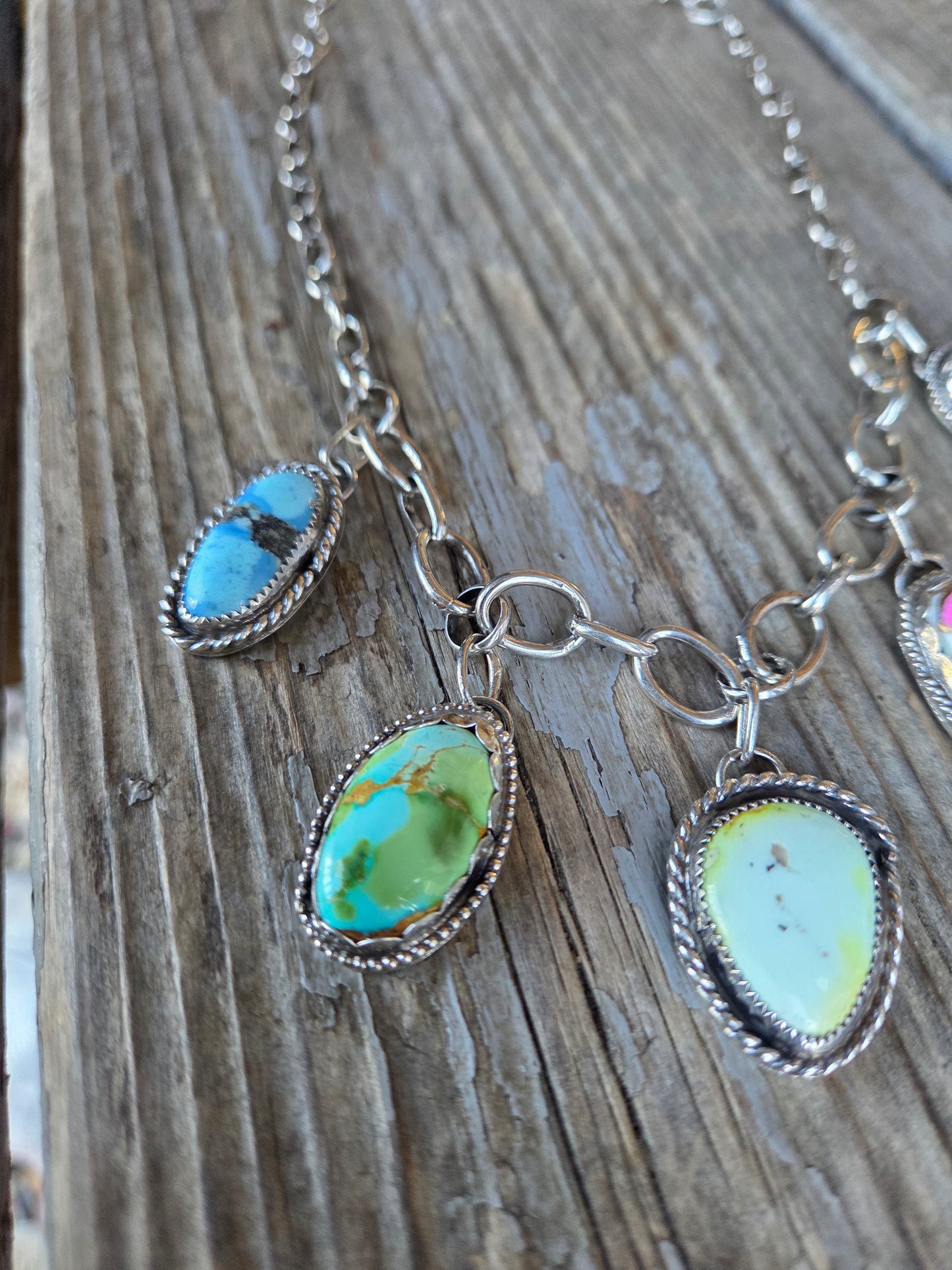 Golden Hill, Palomino, Sonoran Mountain, Cotton Candy, Emerald Valley Turquoise •Handmade Chain Link Choker Charm• Adjustable up to 16 inches