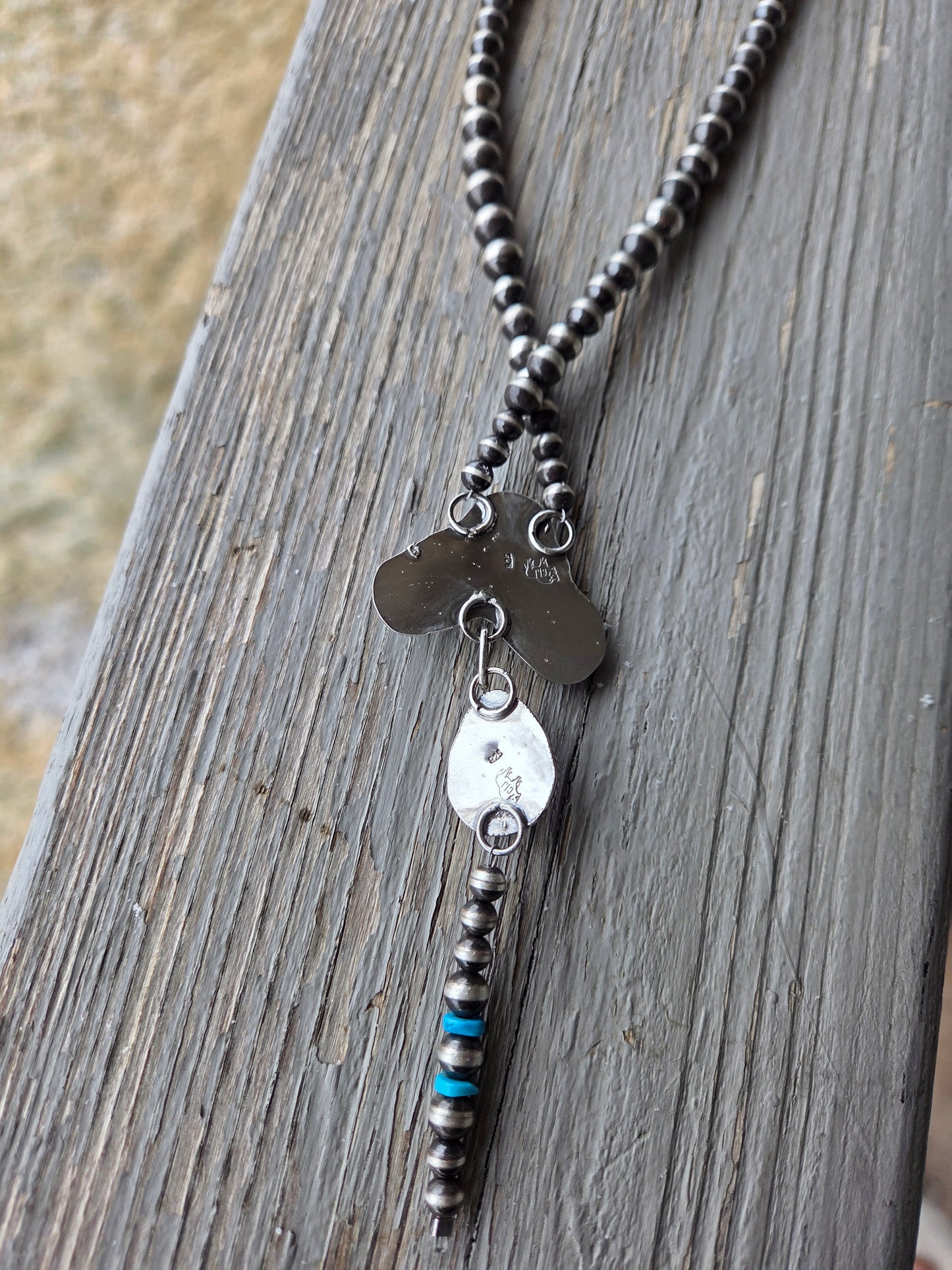 Blue Bird Turquoise & Moonstone Lariat & Sterling Silver Navajo Style Pearls 16 inches