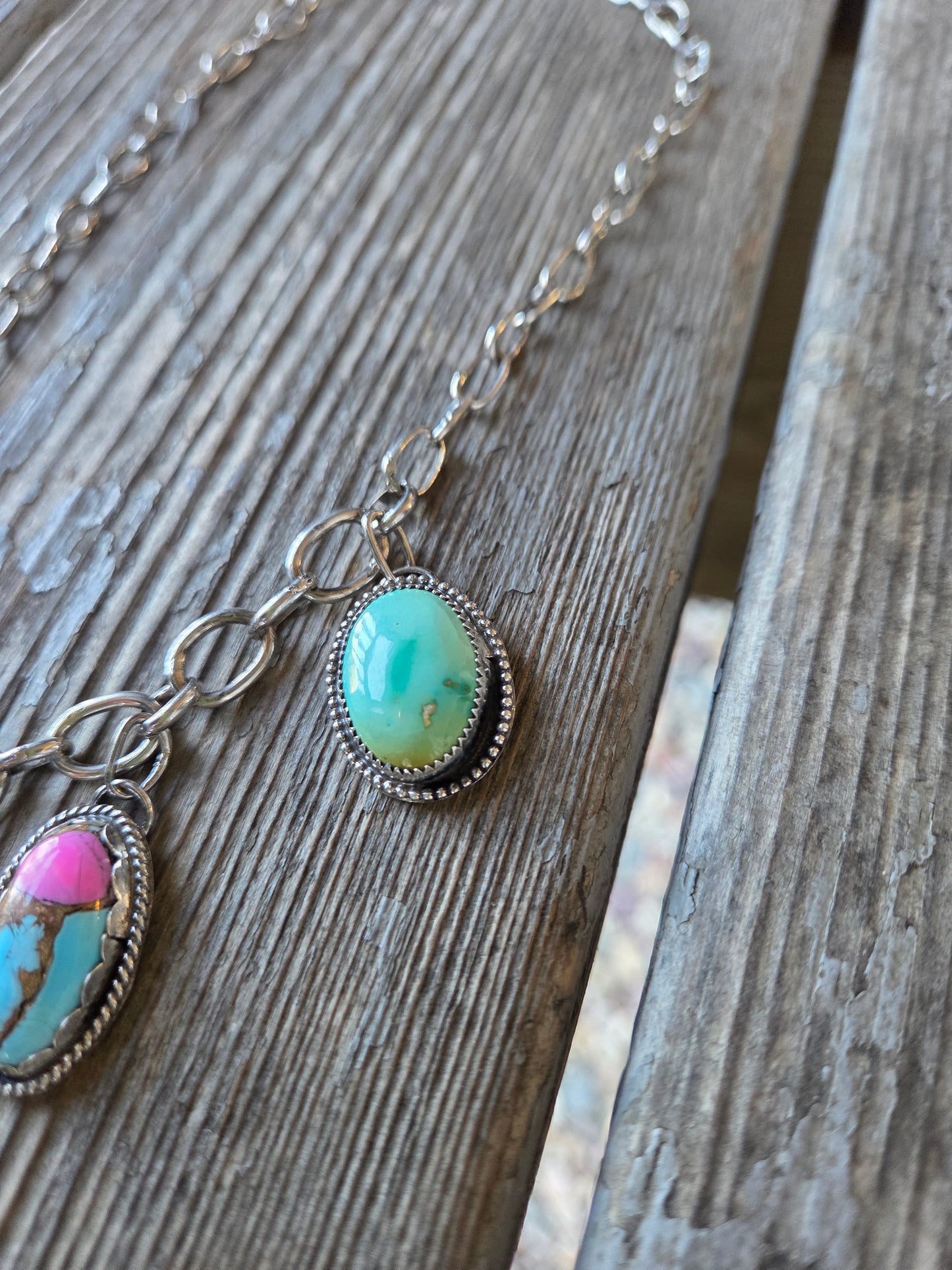 Golden Hill, Palomino, Sonoran Mountain, Cotton Candy, Emerald Valley Turquoise •Handmade Chain Link Choker Charm• Adjustable up to 16 inches