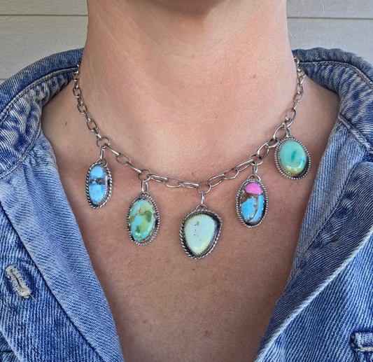 Golden Hill, Palomino, Sonoran Mountain, Cotton Candy, Emerald Valley Turquoise •Handmade Chain Link Choker Charm• Adjustable up to 16 inches