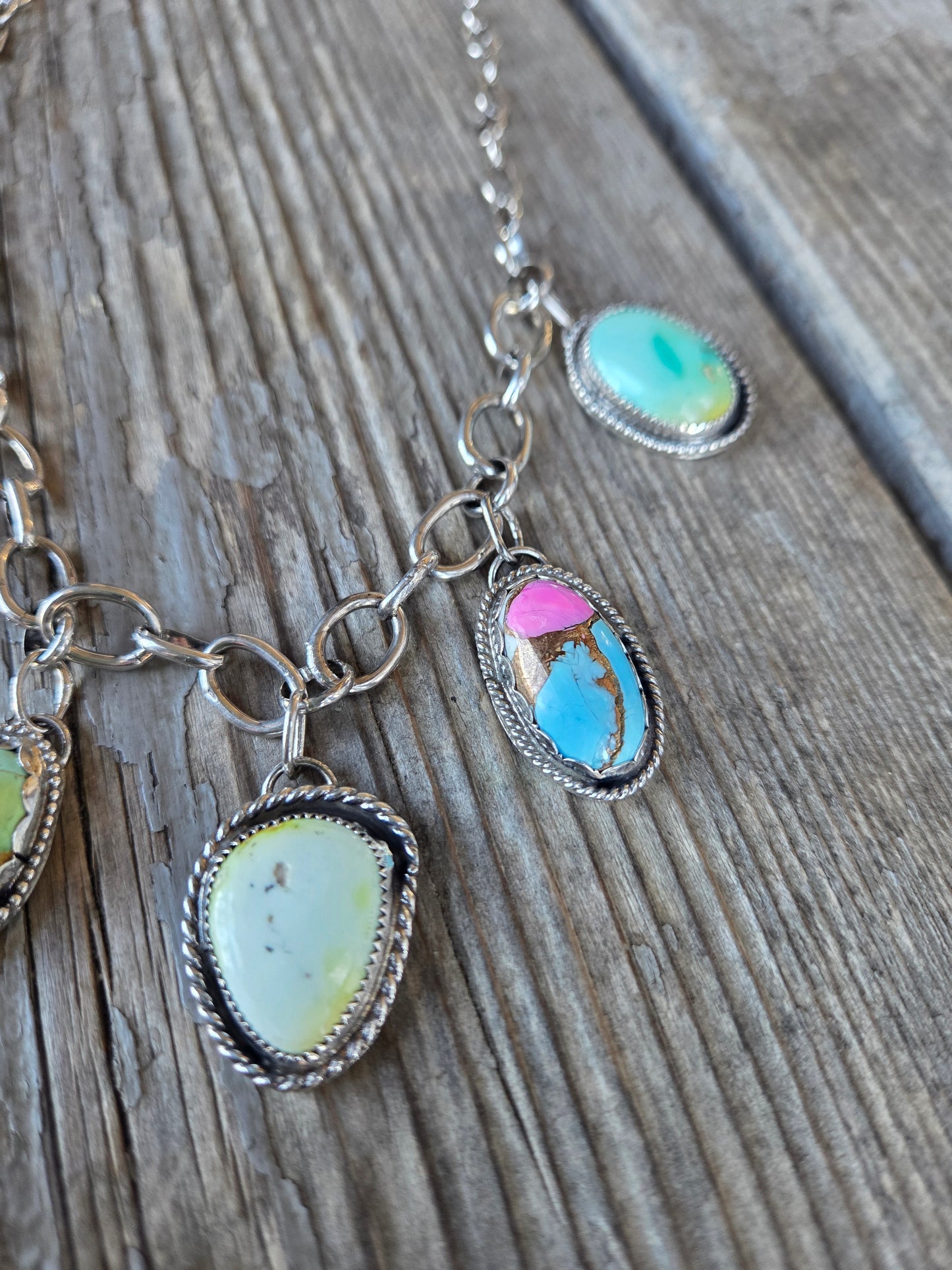 Golden Hill, Palomino, Sonoran Mountain, Cotton Candy, Emerald Valley Turquoise •Handmade Chain Link Choker Charm• Adjustable up to 16 inches