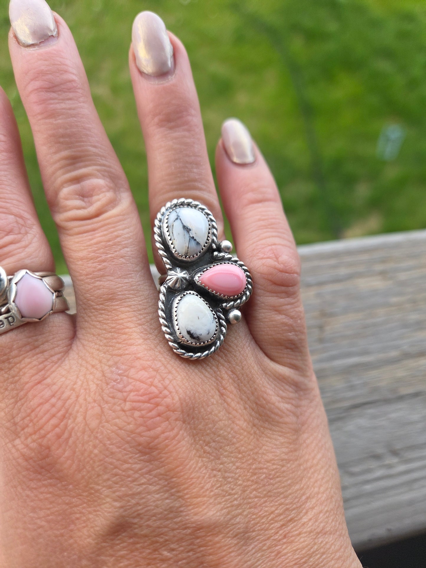 Pink Conch & White Buffalo Ring