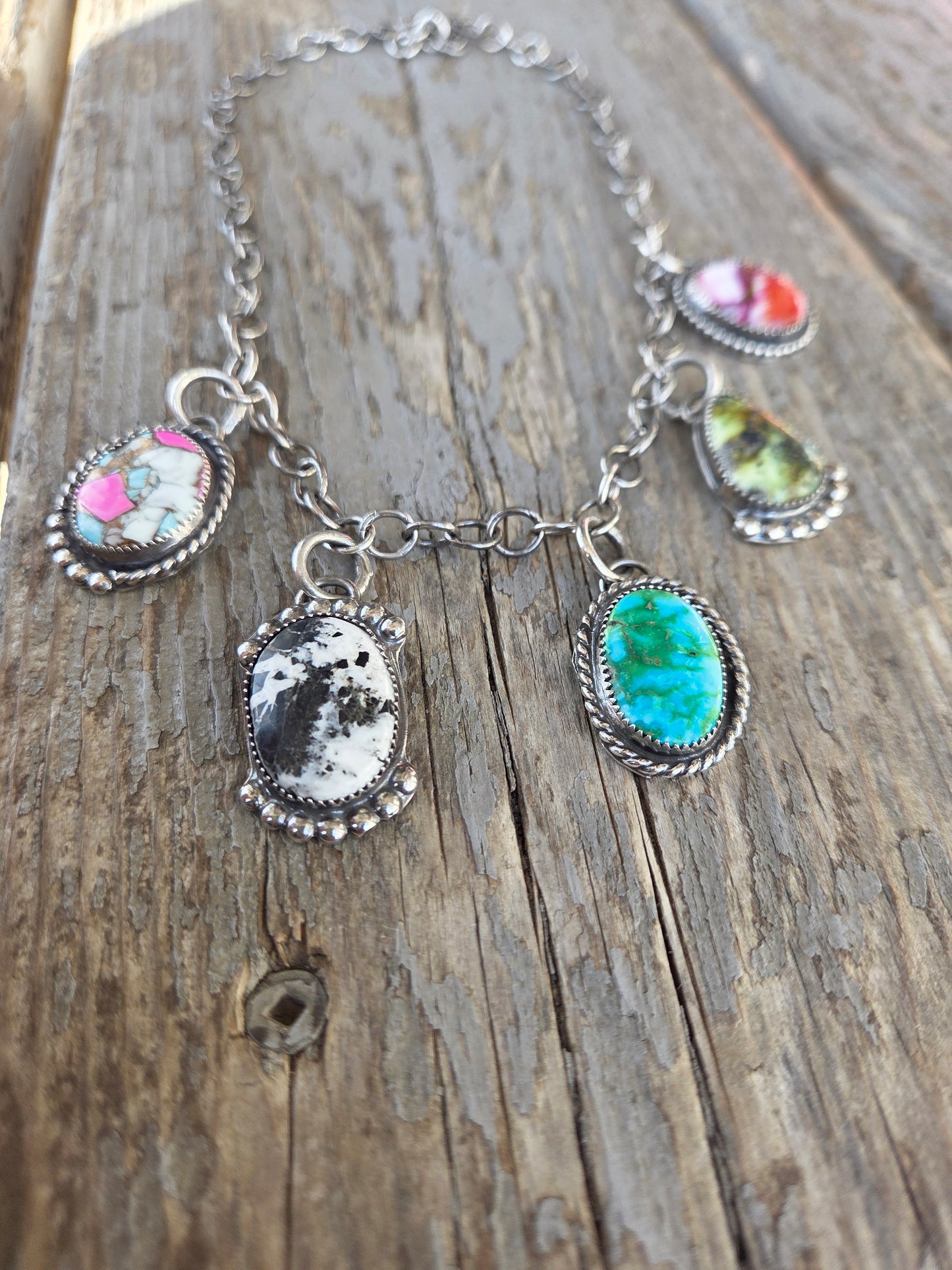 Choker Charm• Sierra Belle Turquoise • White Buffalo • Palomino • Cotton Candy • Pink Spiny Adjustable up to 16 inches.