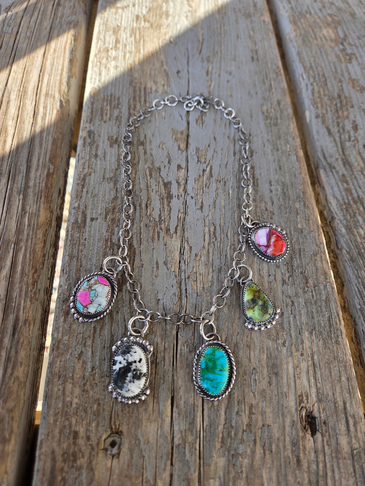 Choker Charm• Sierra Belle Turquoise • White Buffalo • Palomino • Cotton Candy • Pink Spiny Adjustable up to 16 inches.