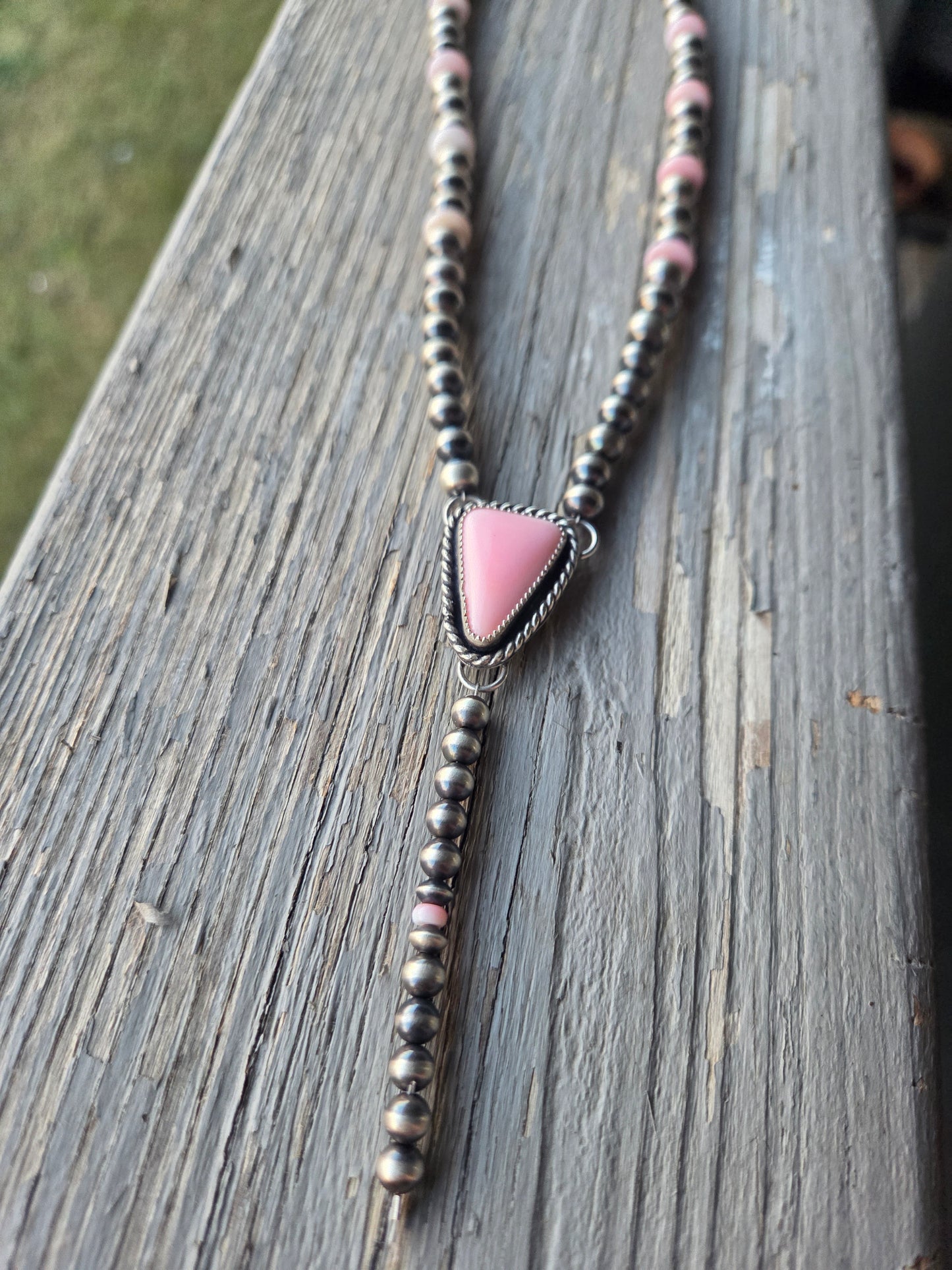 Pink Conch & Sterling Silver Navajo Style Pearls 16 inches