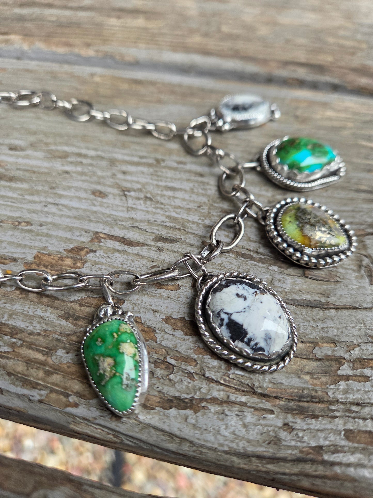 Choker Charm• Sonoran Turquoise • White Buffalo • Palomino •Adjustable up to 14.5 inches.