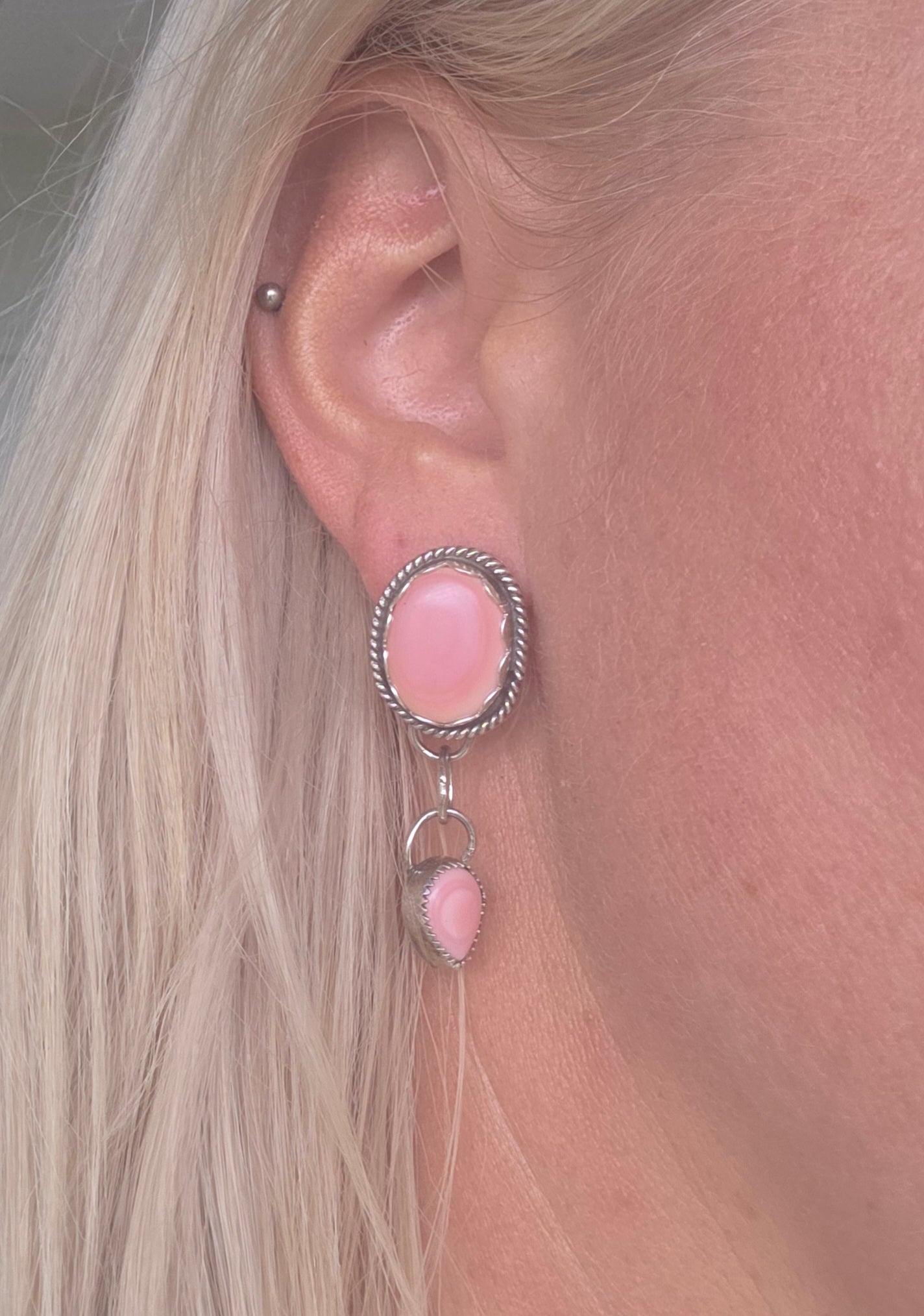 Pink Conch • Sterling Sliver Dangle Studs
