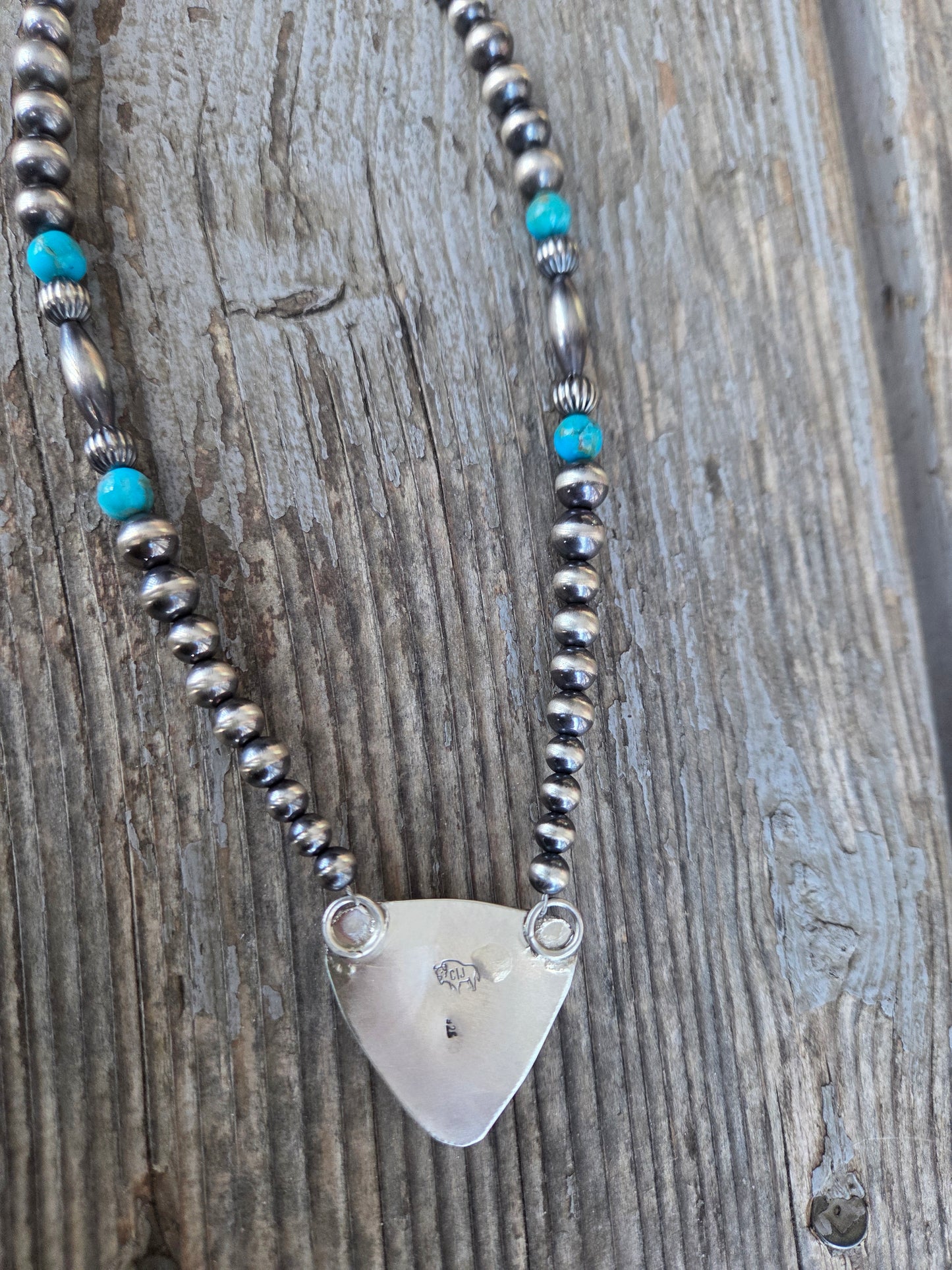 Prada glass Cab• Sterling Silver Pearls with Turquoise beads