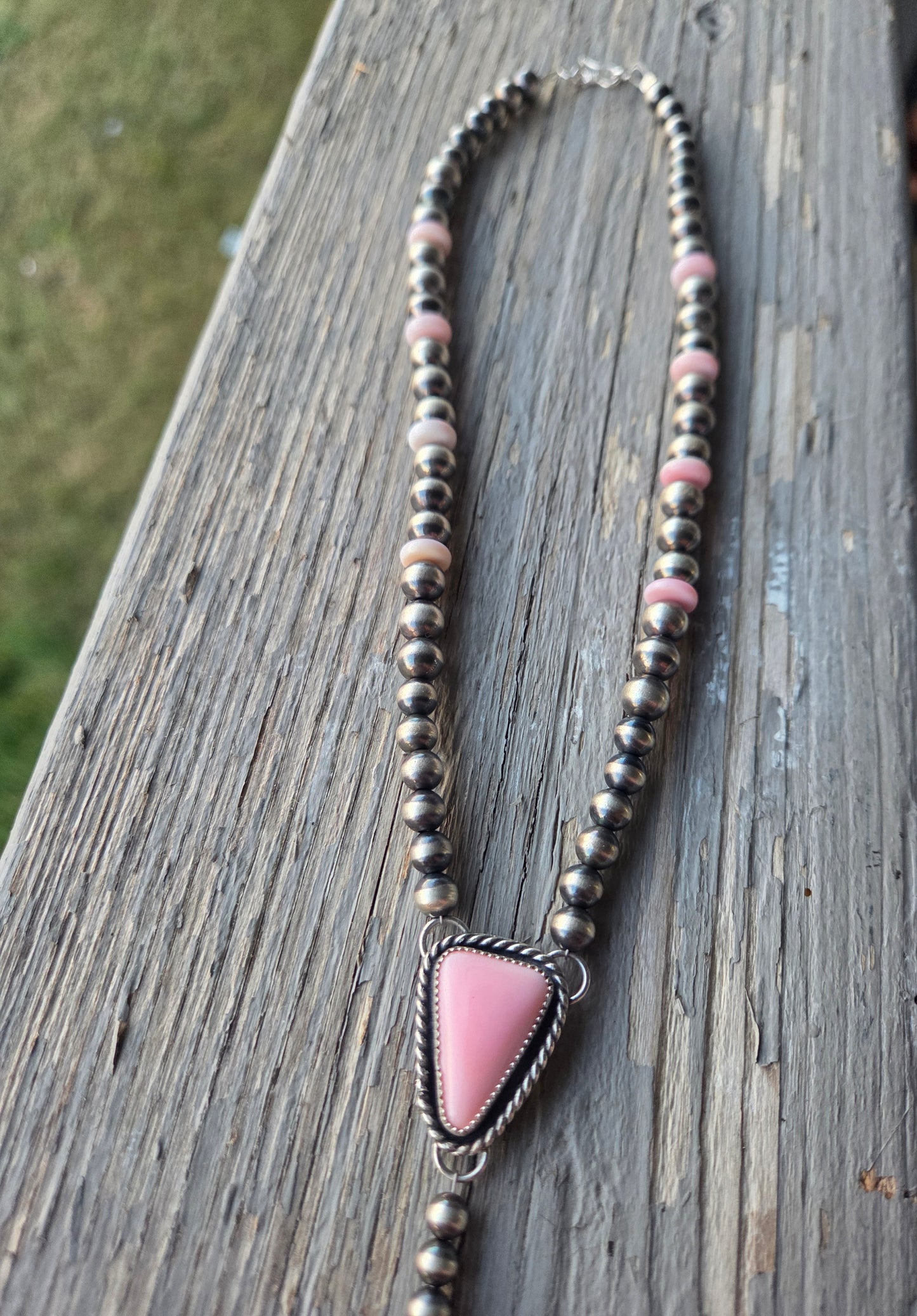 Pink Conch & Sterling Silver Navajo Style Pearls 16 inches