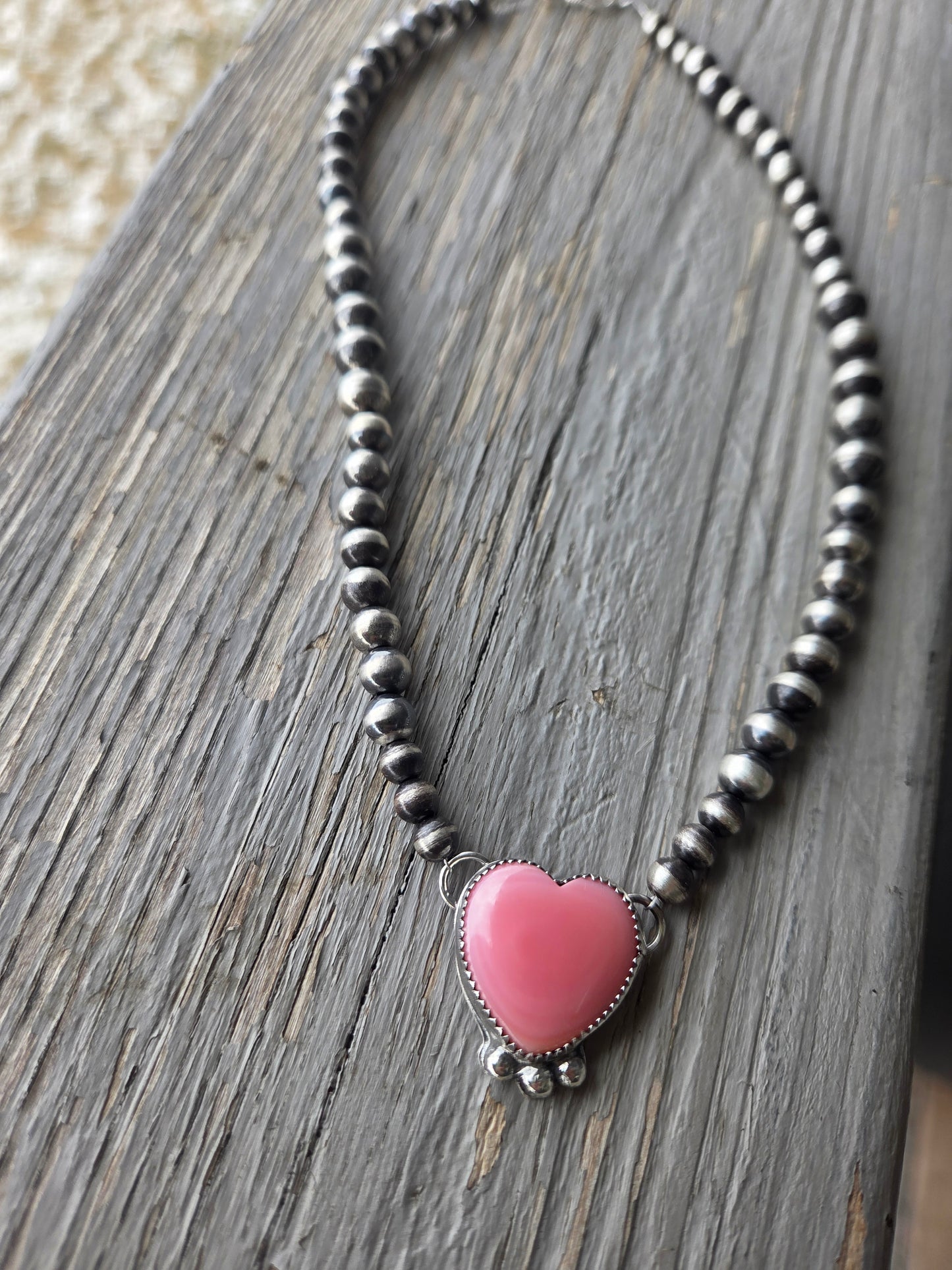 Heart Pink Conch • Sterling Silver Navajo Style Pearl