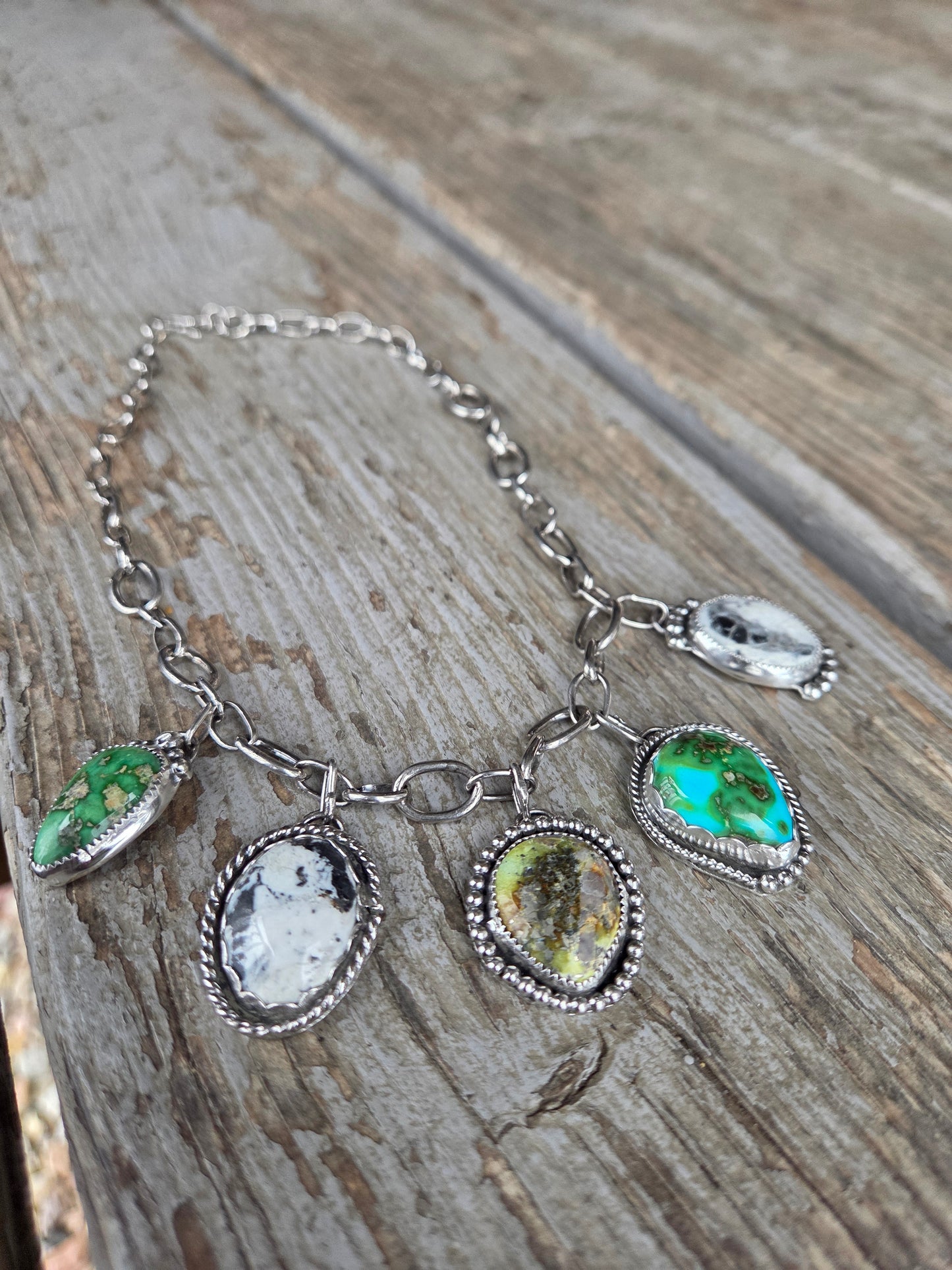 Choker Charm• Sonoran Turquoise • White Buffalo • Palomino •Adjustable up to 14.5 inches.