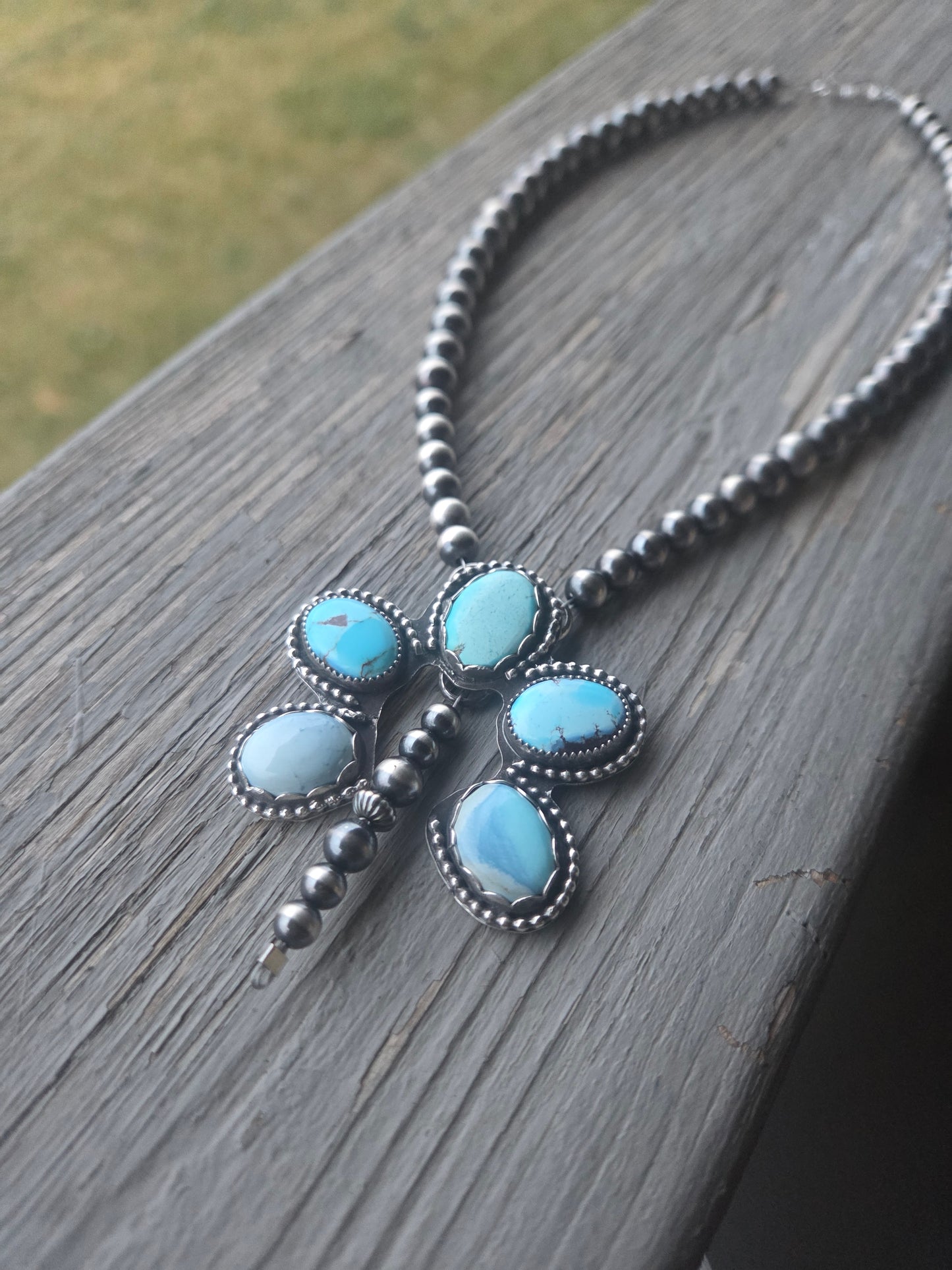 Golden Hill Turquoise & Sterling Silver Navajo Style Pearls. 16 inches