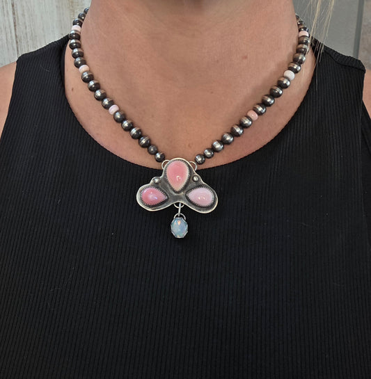 Pink Conch & Opal Sterling Navajo Style Pearls